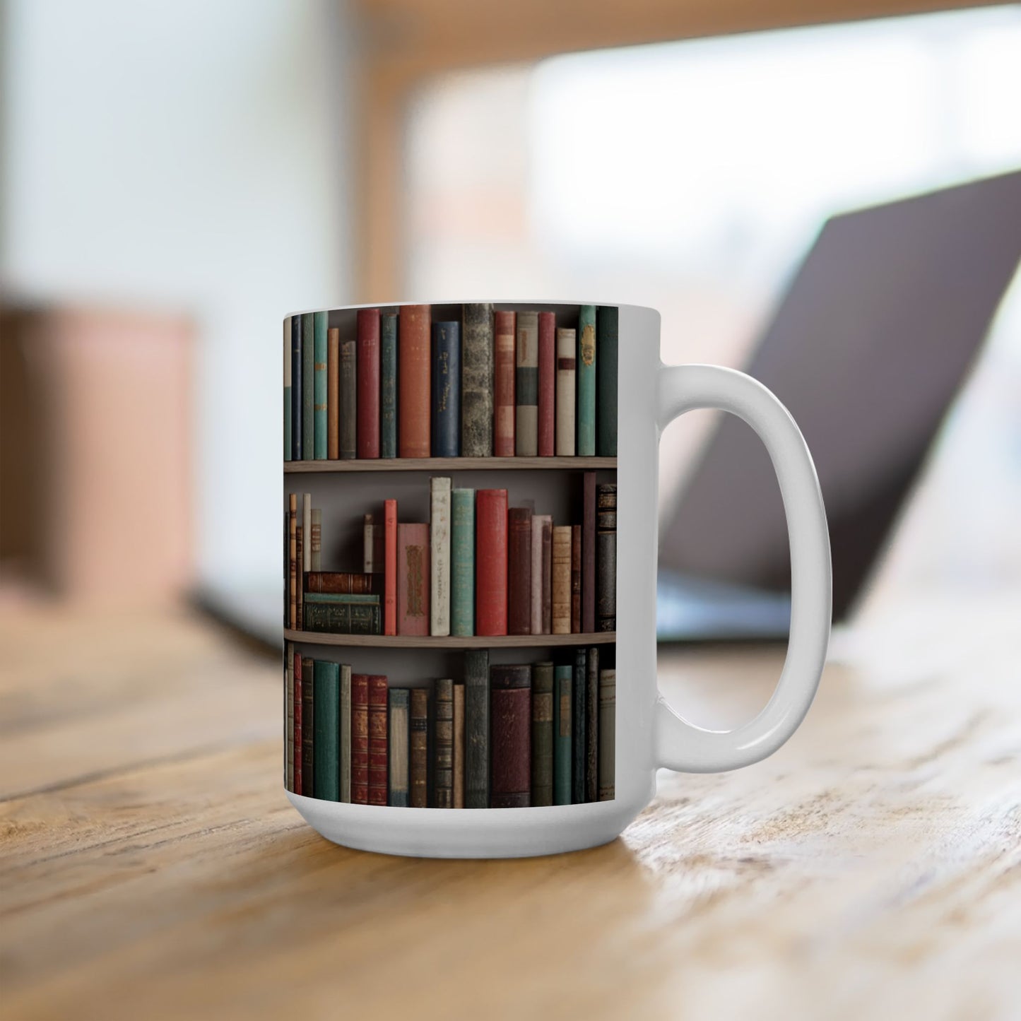 Bookshelf Ceramic Mug | Cozy Book Lover Gift | Reading Coffee and Tea Mug | Book Club Gift | Jazz N’ Coffee Puzzles