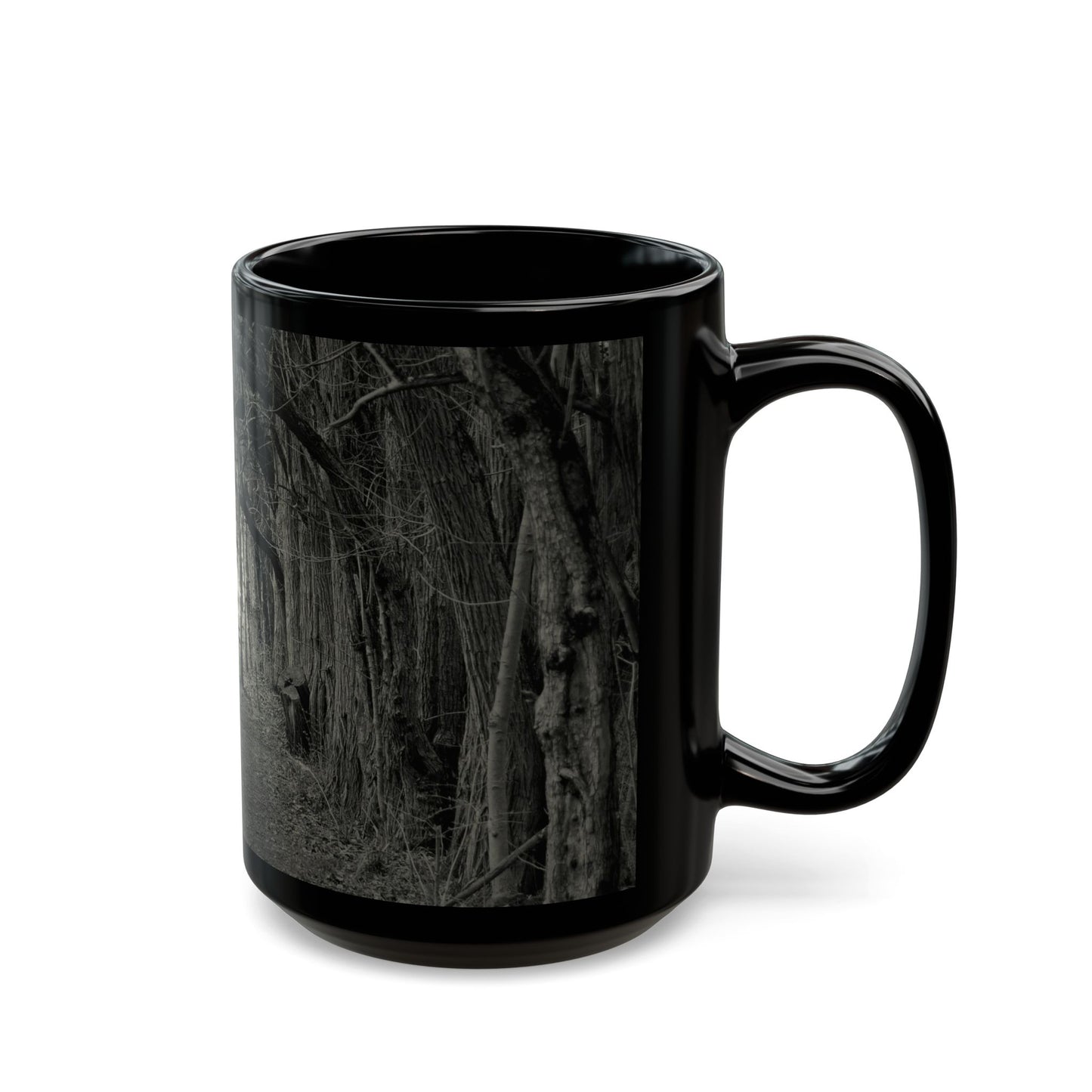 Enchanted Forest Black Mug, Magical Woods Ceramic Coffee Cup, Mysterious Forest Tea Mug, Cozy Forest Drinkware, Forest Lover Gift, Microwave