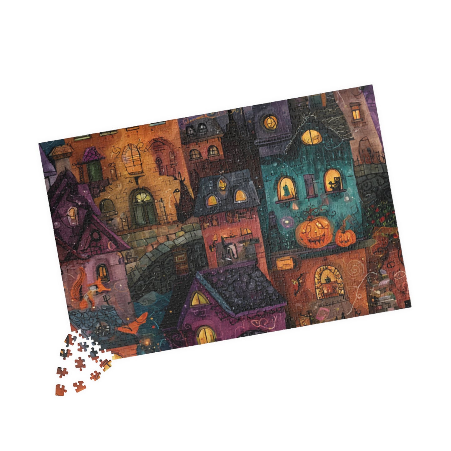 Spookington Village Puzzle Collection, Whimsical & Spooky Halloween Town Jigsaw for Family Fun, Spooky Atmosphere, Halloween Puzzle Gift