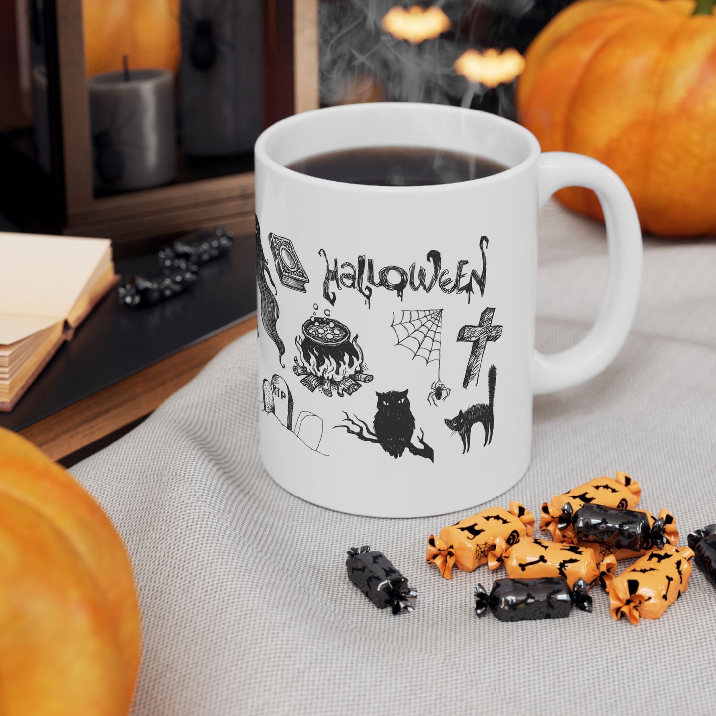 Halloween Ceramic Mug, Spooky Gift, Ghosts & Ghouls, 11oz 15oz, Fall Decor, Unique Halloween Mug