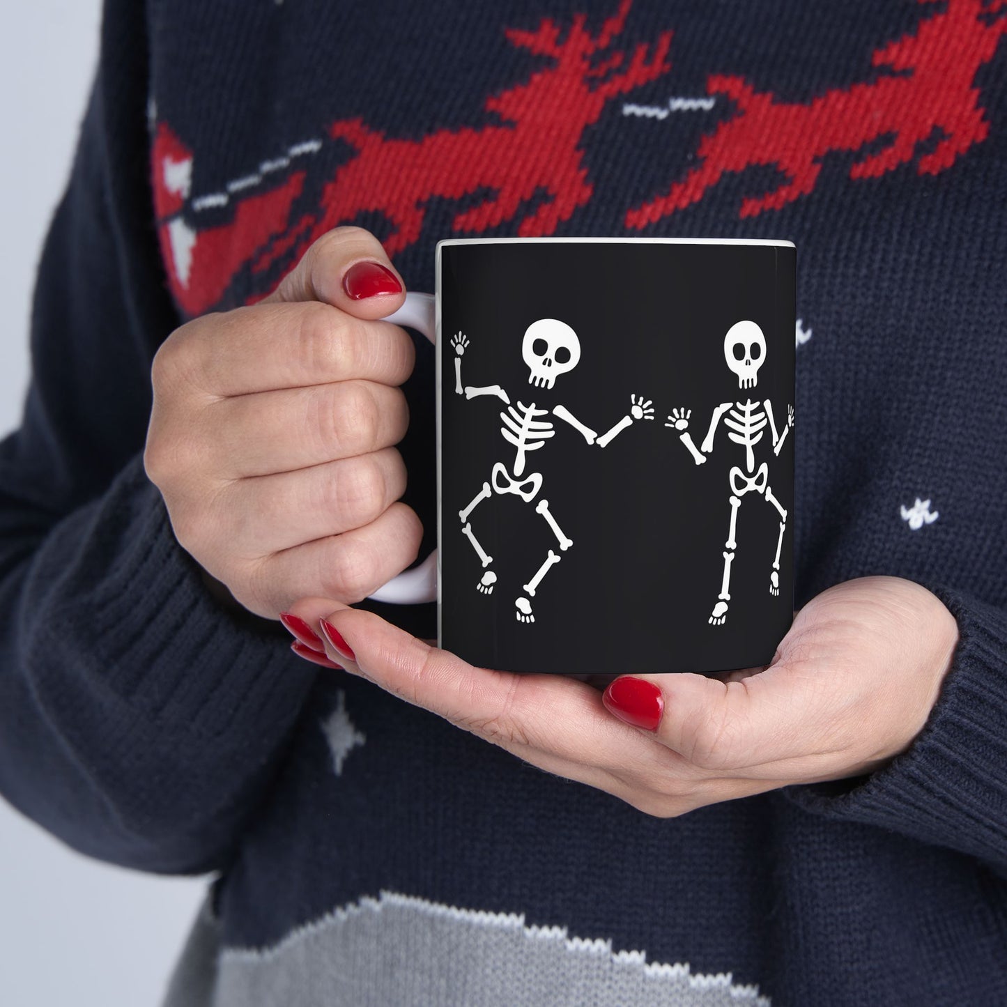 Skeleton Dance Ceramic Mug: Fun Halloween Gift, Coffee Cup, Party Decor, Spooky Season, 11 oz and 15 oz mugs