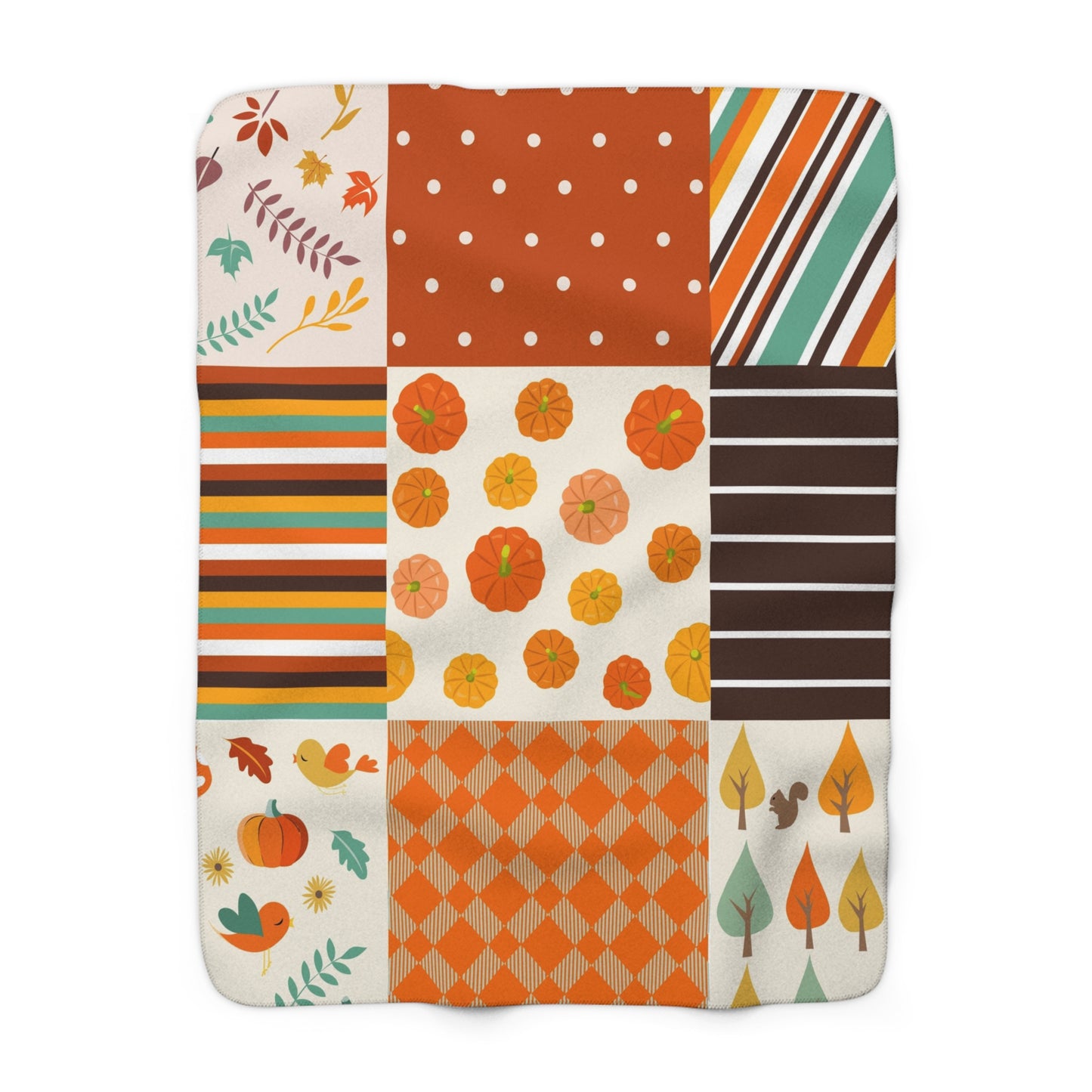 Cozy Autumn Sherpa Blanket | Pumpkin & Leaf Fleece Throw | Fall Decor Accent | Soft Plush Warm Blanket Gift | Jazz N’ Coffee Puzzles