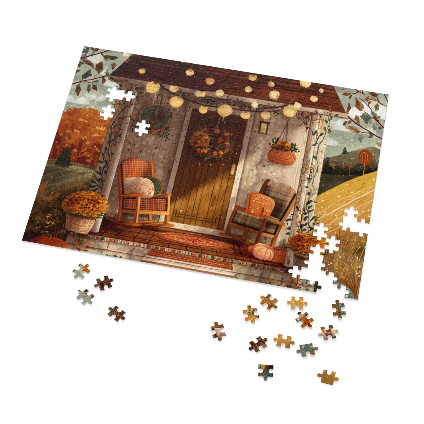 Pumpkin Hollow Porch Puzzle | Rustic Fall Countryside Scene | Cozy Autumn Jigsaw Gift | Jazz N’ Coffee Puzzles
