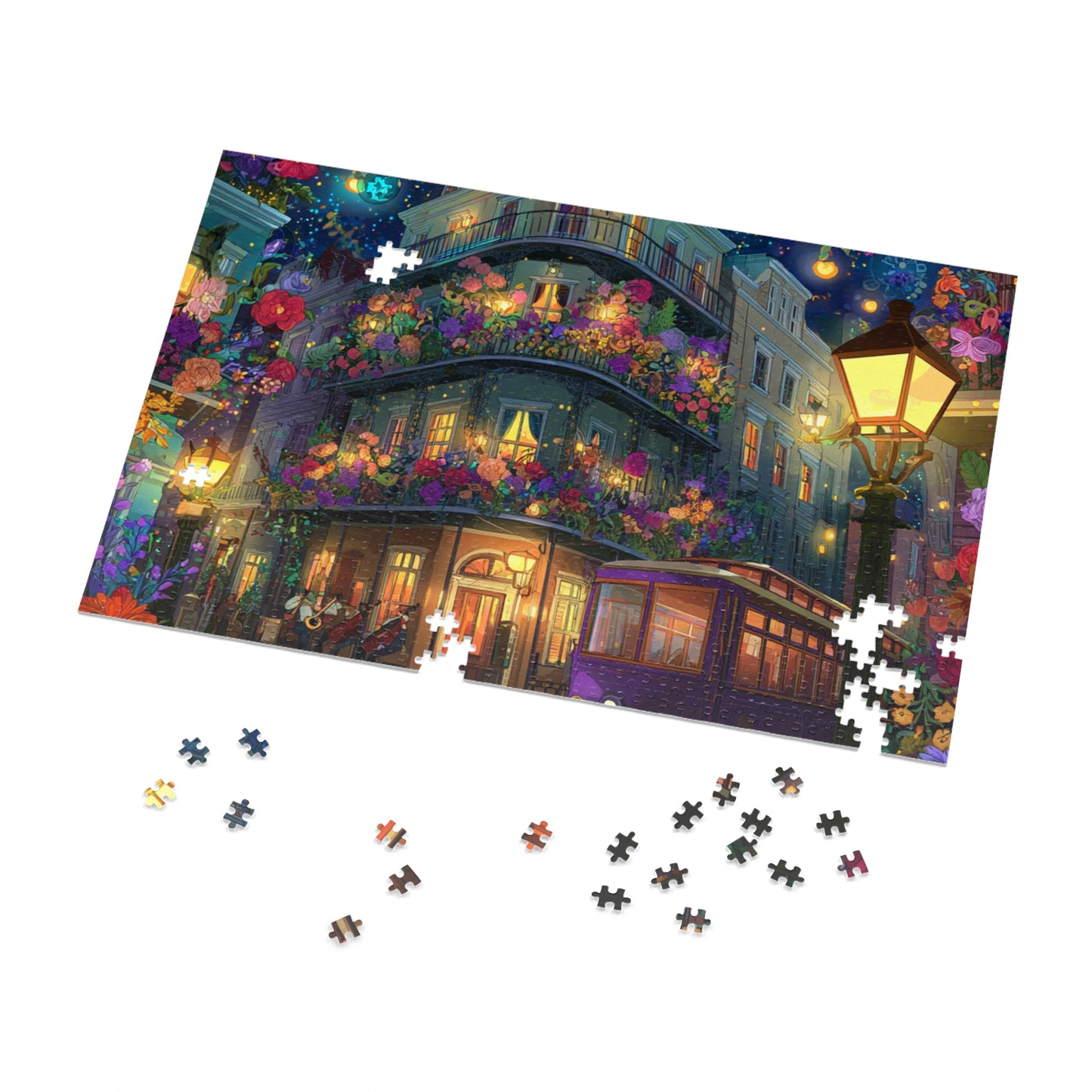 Whimsical Floral New Orleans Puzzle – A Colorful French Quarter Adventure Jigsaw Puzzle with Tin