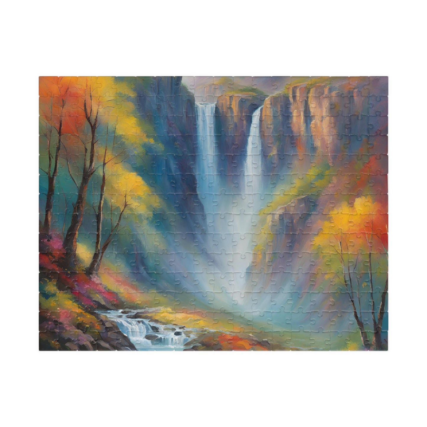 Autumn Falls: Waterfall in the Woods Puzzle | Serene Nature Jigsaw | Cozy Fall Activity Gift | Jazz N’ Coffee Puzzles