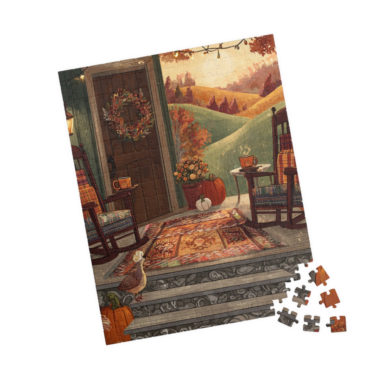 Country Home Autumn Porch Puzzle — Cozy Fall 110/252/520/1014-Piece Jigsaw