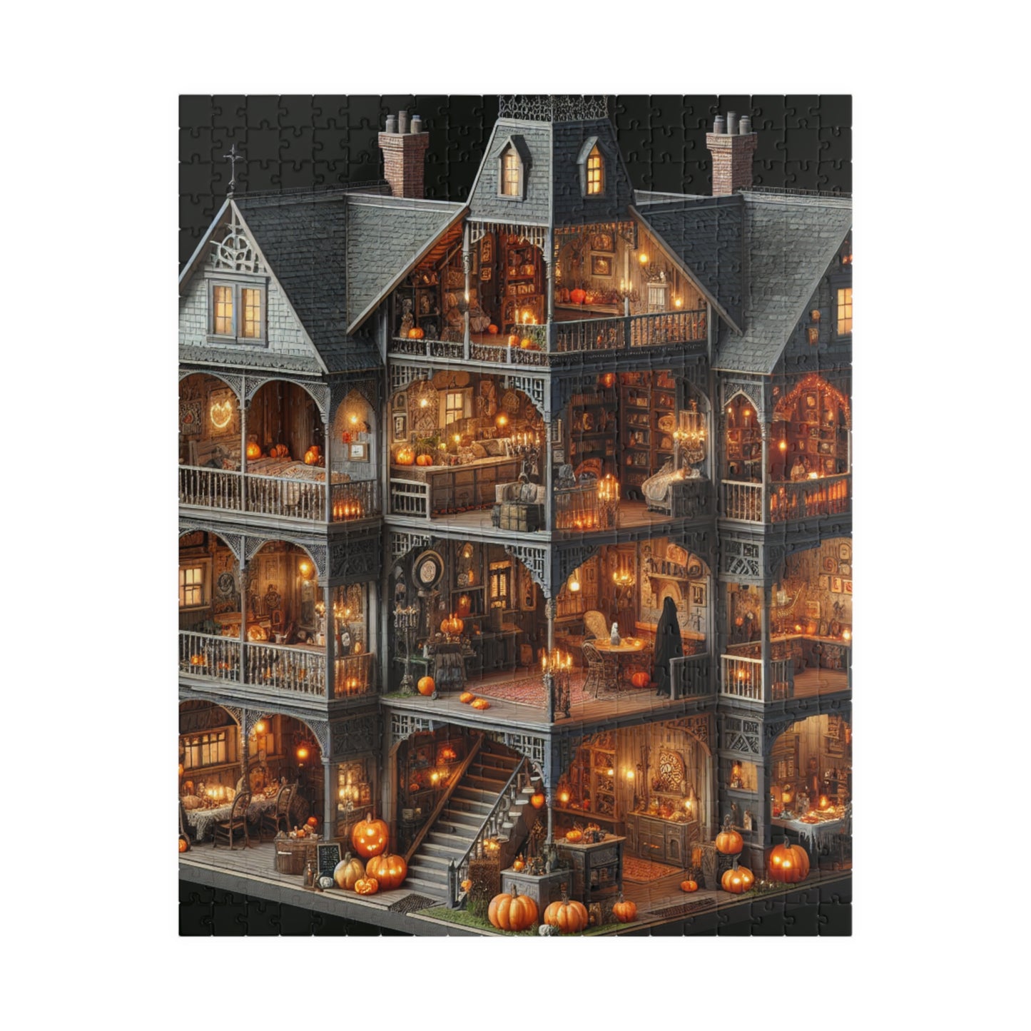 Creepy Halloween House Puzzle, Haunted Rooms Jigsaw, Spooky Holiday Activity (110, 252, 520 Pieces)