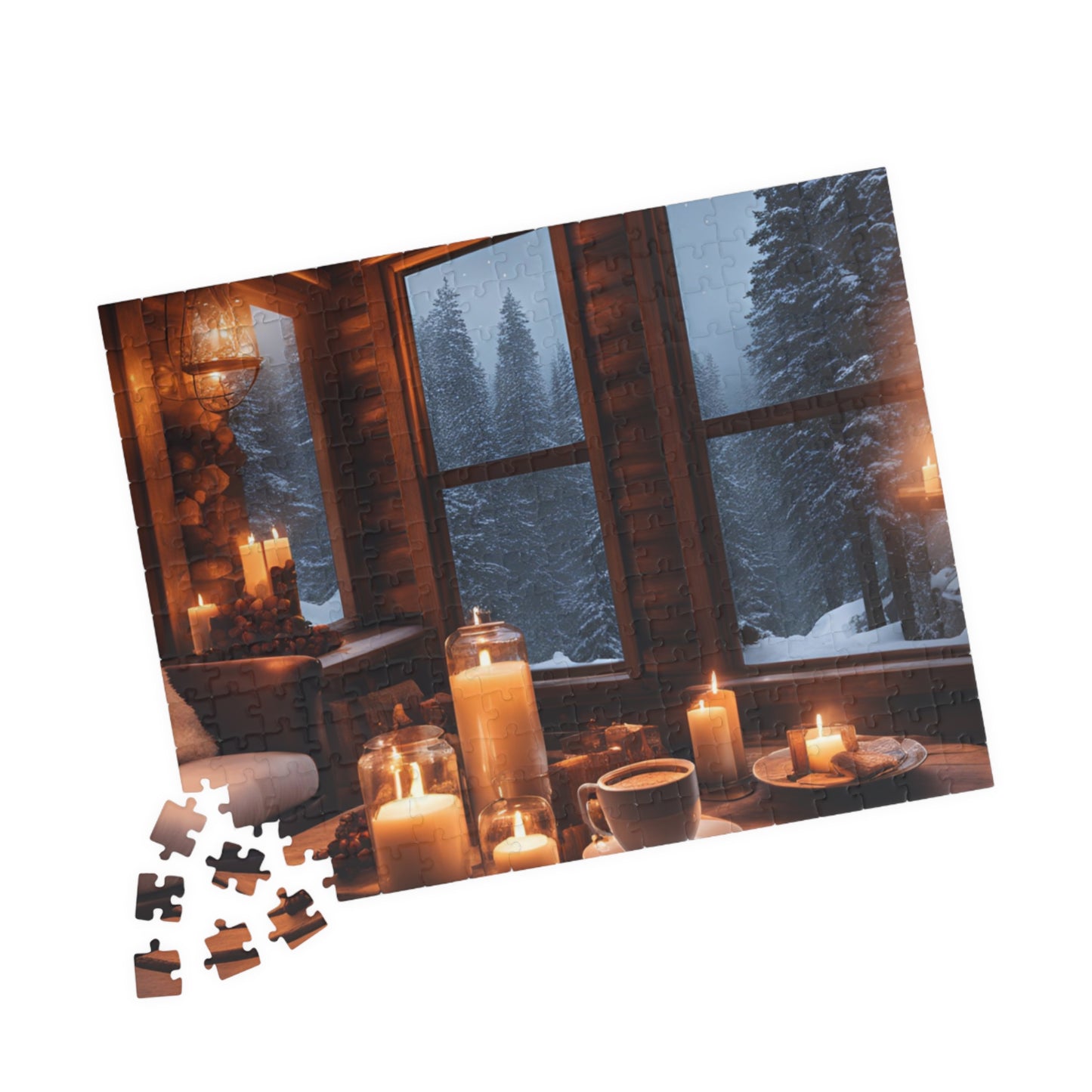 Winter Cabin Glow Puzzle – Cozy Rustic Cabin, Candlelight & Snowy Night, Perfect Winter & Holiday Gift