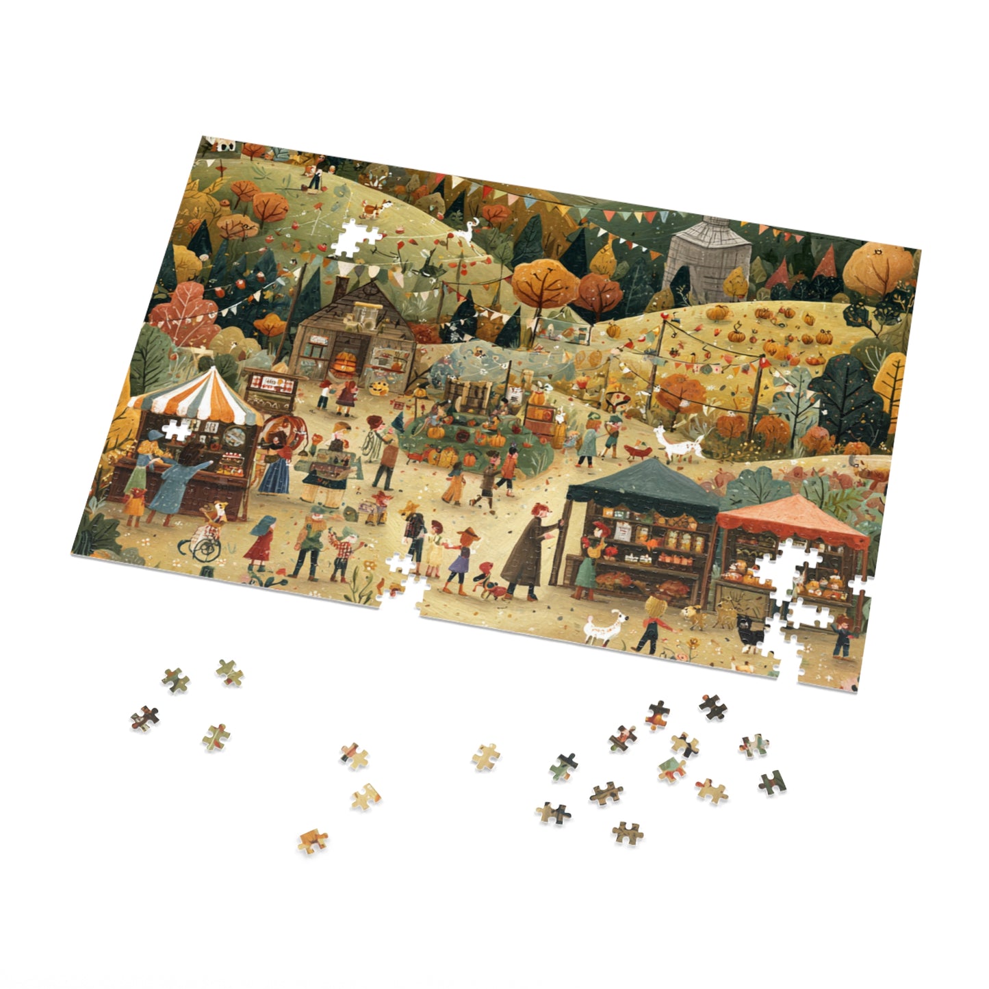 Autumn Harvest Festival Jigsaw Puzzle with Tin – 500-Piece Fall Market Scene