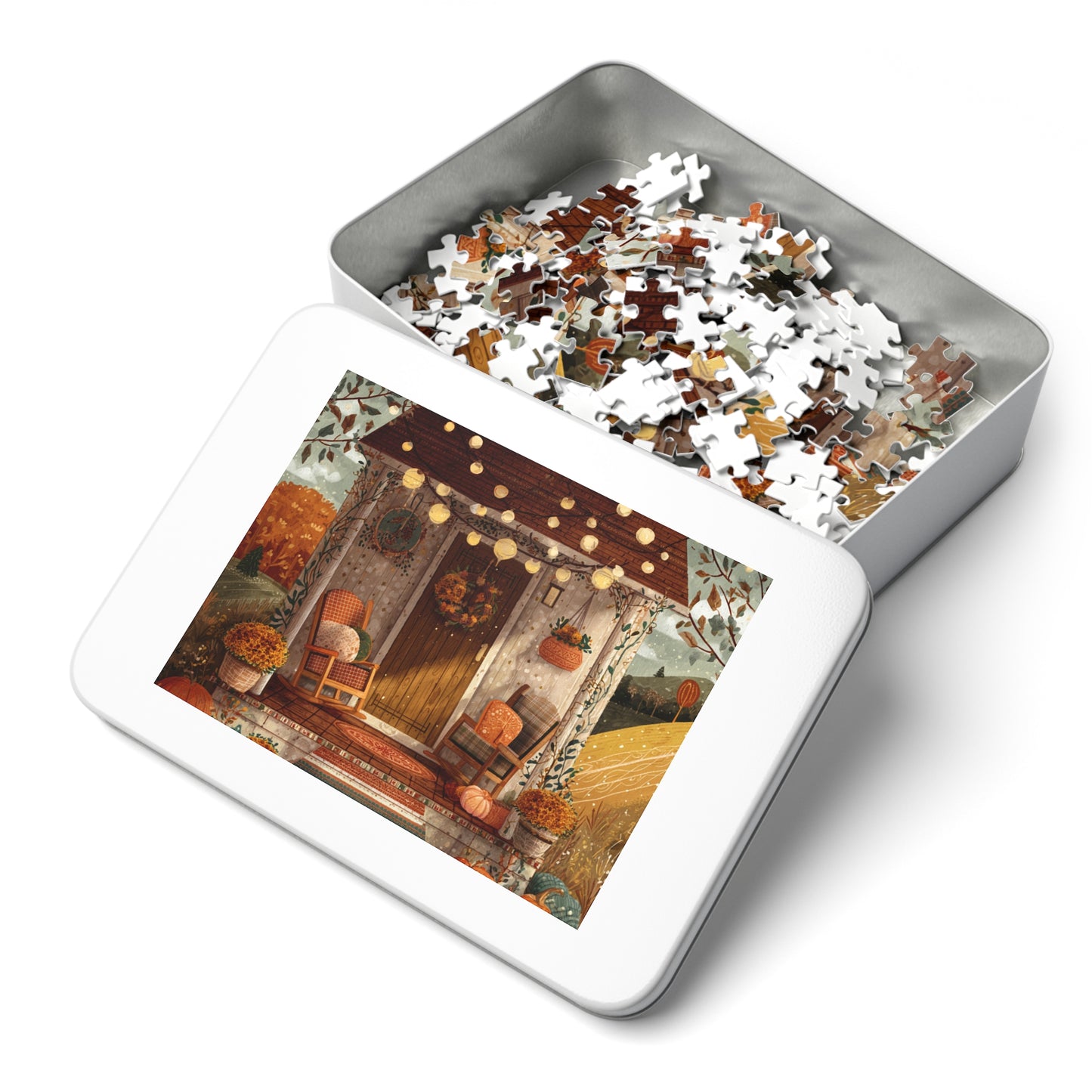 Pumpkin Hollow Porch Puzzle | Rustic Fall Countryside Scene | Cozy Autumn Jigsaw Gift | Jazz N’ Coffee Puzzles