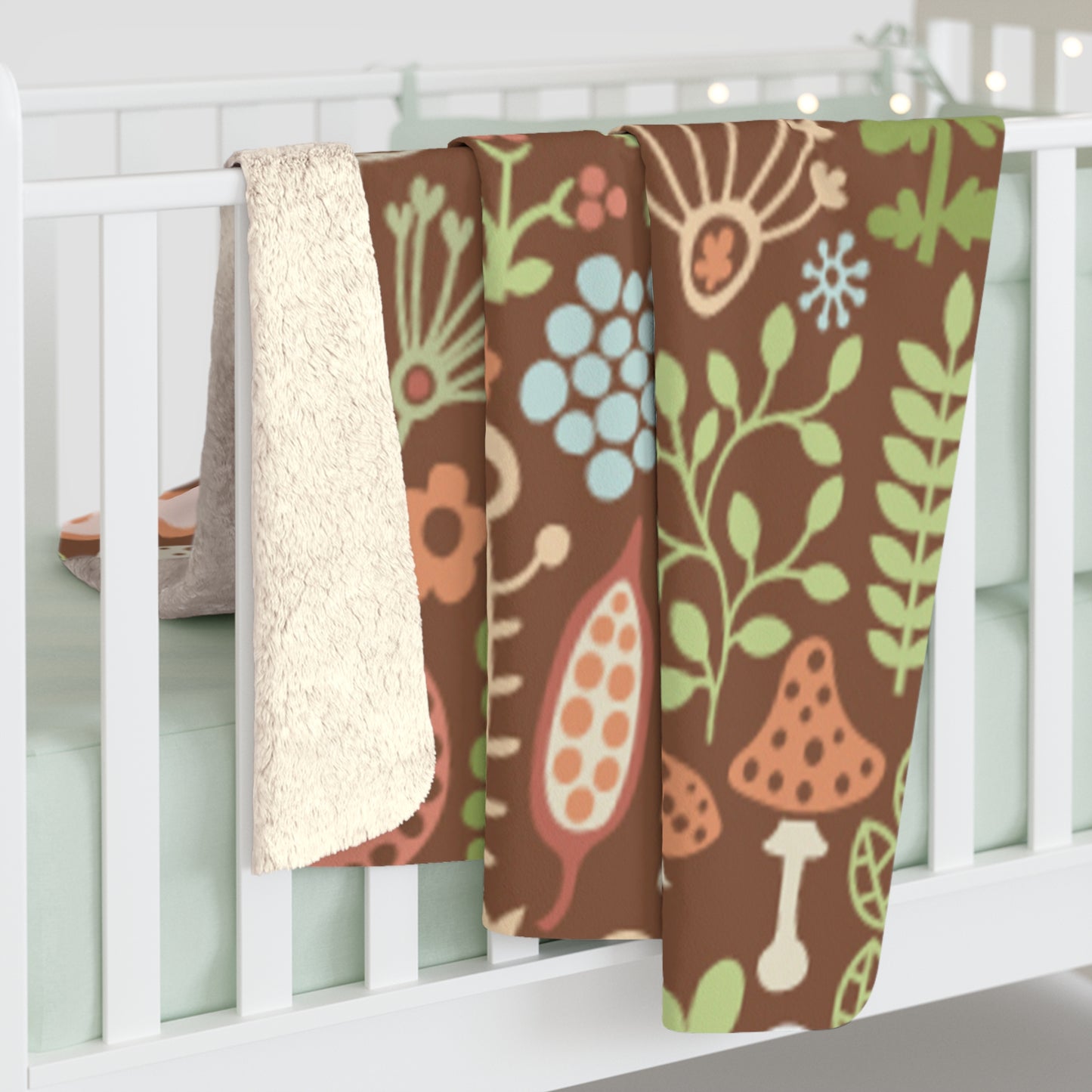 Autumn Mushroom Sherpa Blanket — Cozy Woodland Fleece Throw