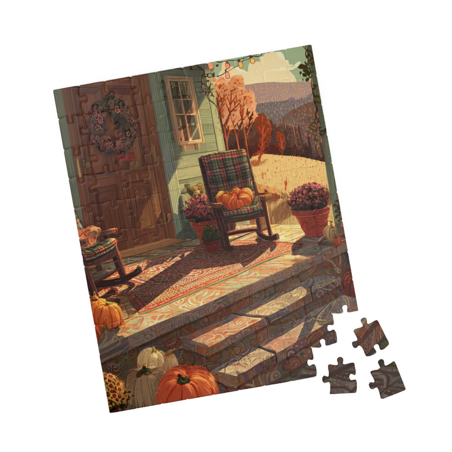 Autumn Porch Scene Jigsaw Puzzle — Cozy Fall Pumpkin Puzzle (110–1014 Pieces)