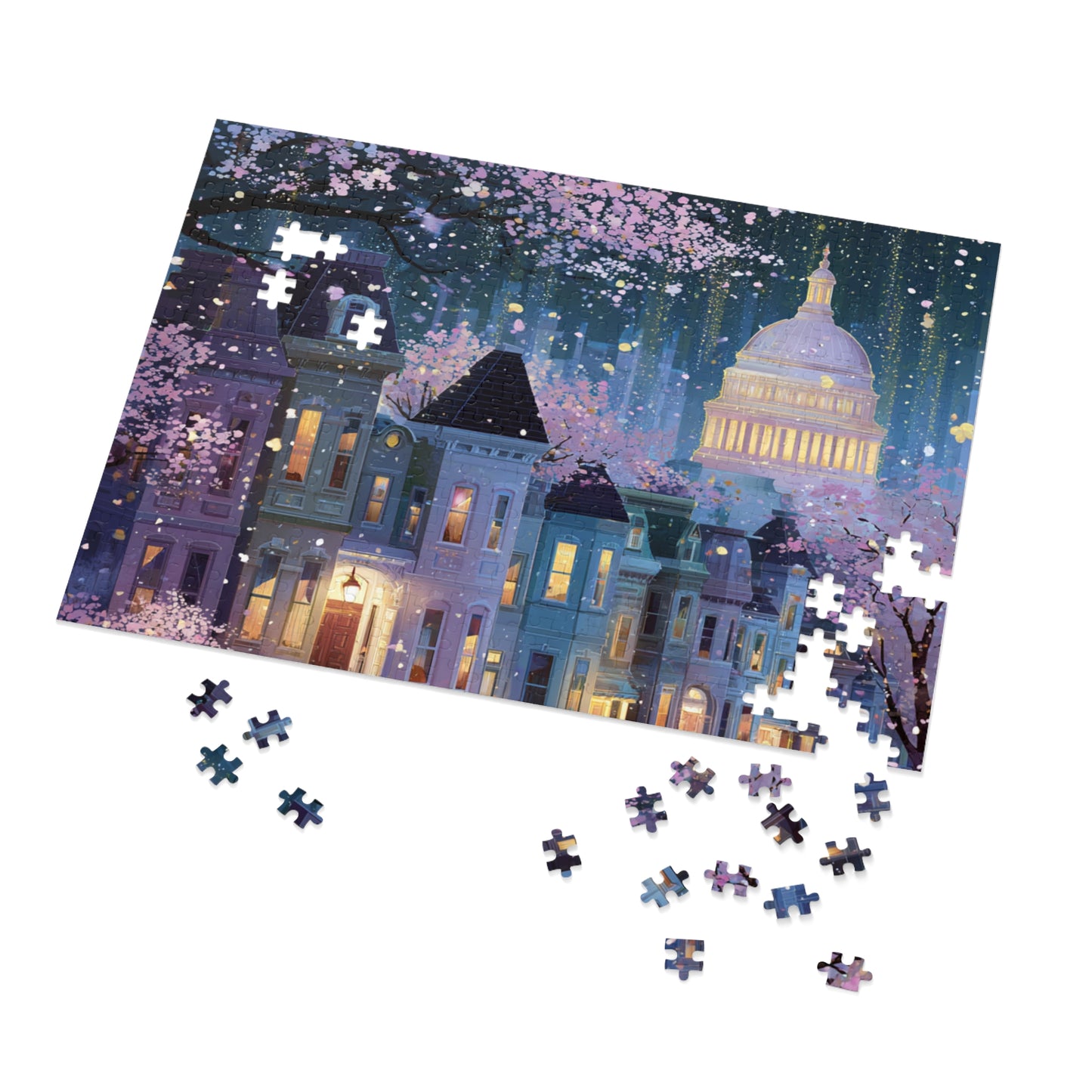 Whimsical Washington DC Cherry Blossom Puzzle – A Magical Springtime in the Nation’s Capital-Jigsaw Puzzle with Tin