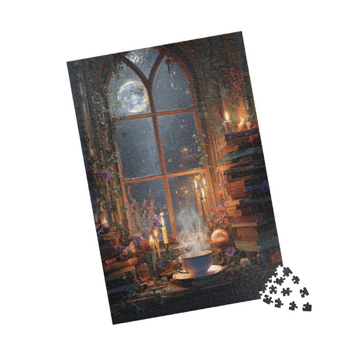 Moonlit Witchs Den Puzzle with Spellbooks, Herbal Remedies and Candlelit Magic Jigsaw Puzzle, Witchy Puzzle, Halloween Puzzle