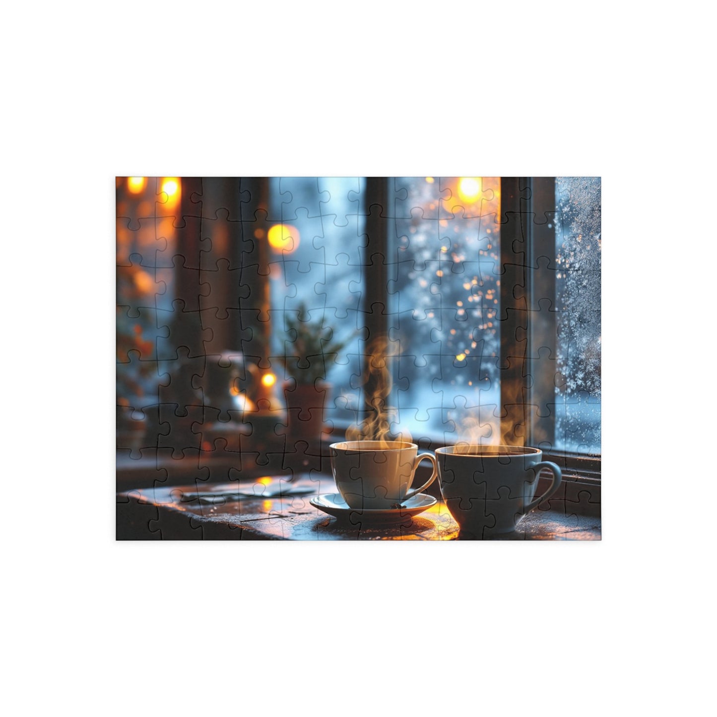 Cozy Winter Coffee Puzzle – Steaming Cups & Snowy Window Views, Perfect Holiday & Family Gift
