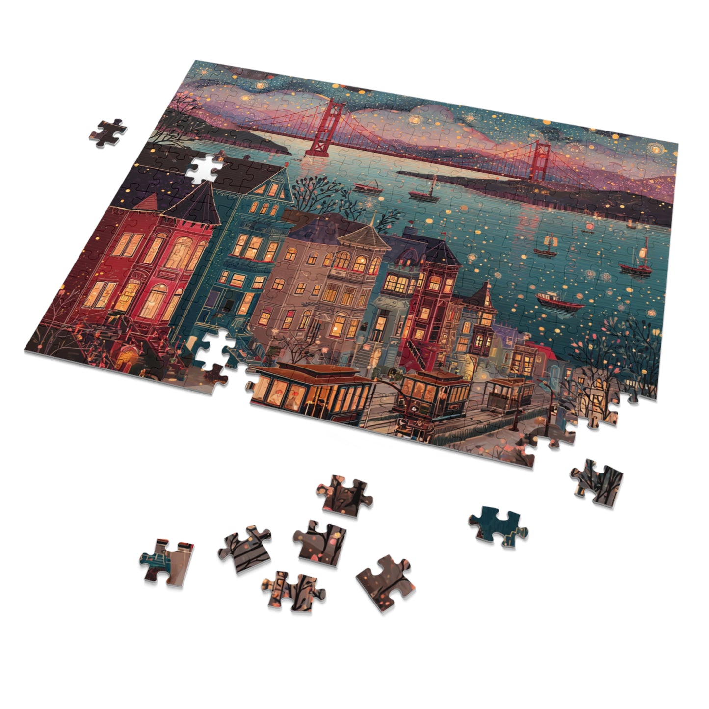 Whimsical San Francisco Puzzle – A Colorful City by the Bay-Jigsaw Puzzle with Tin