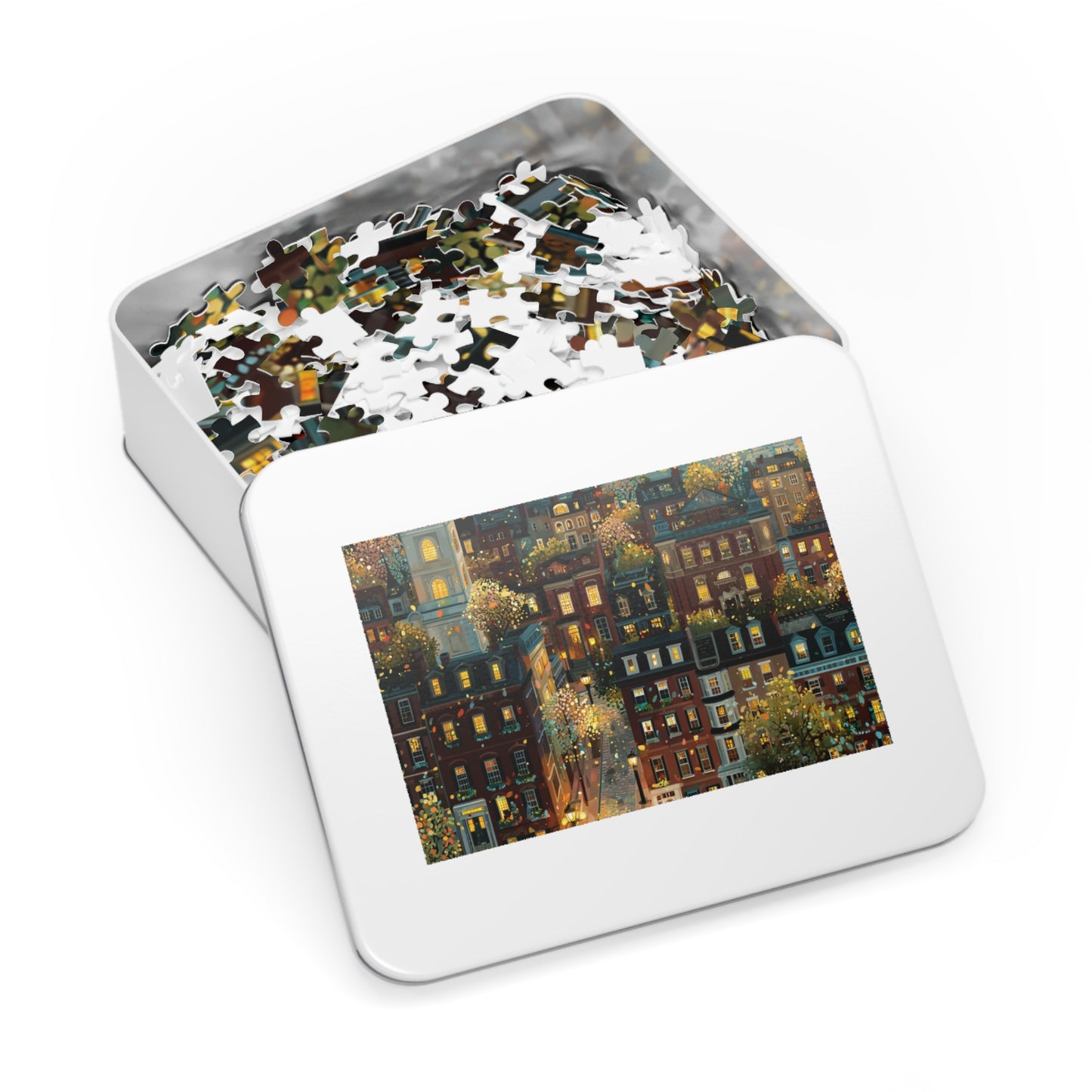 Whimsical Boston Puzzle – A Magical New England Adventure Jigsaw Puzzle with Tin