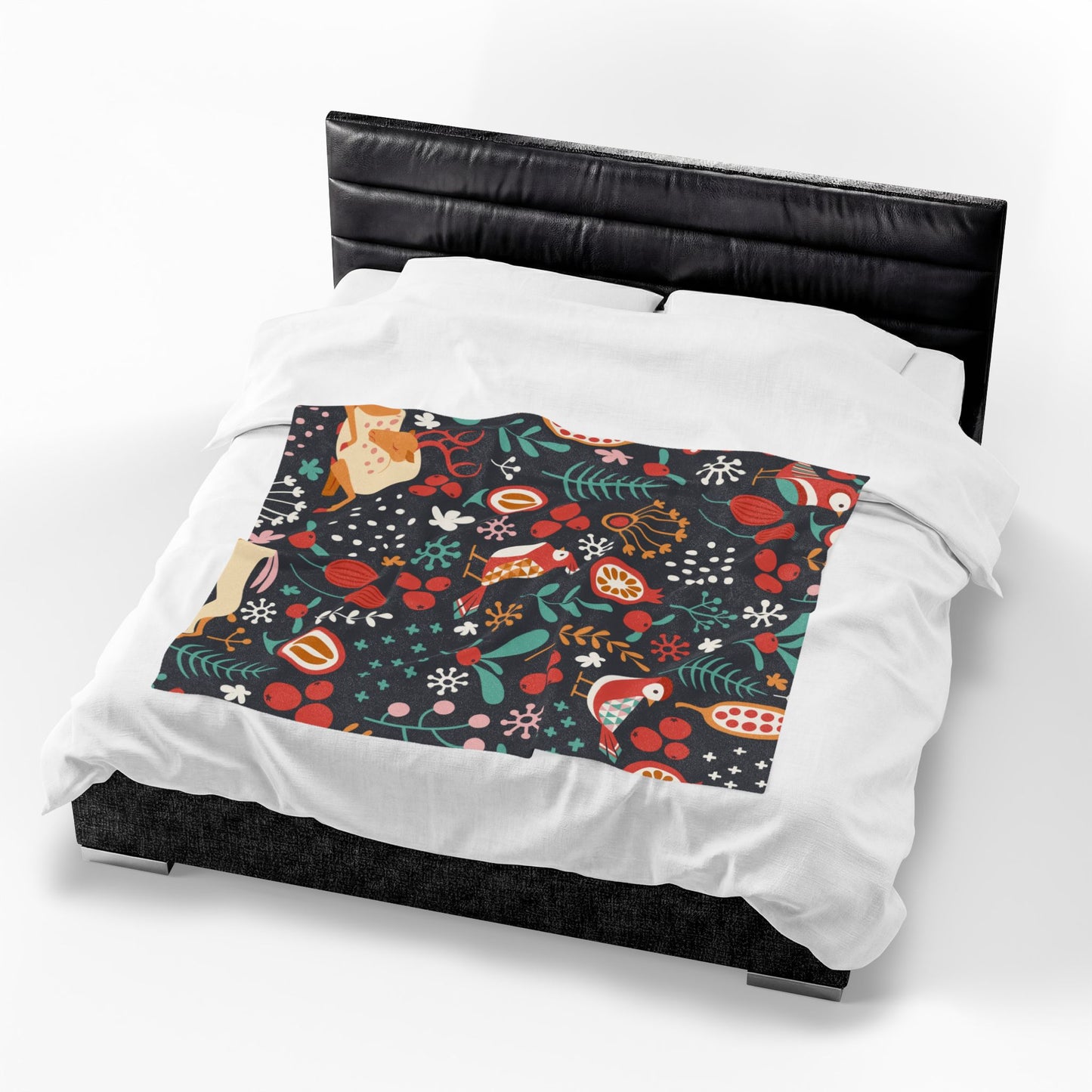 Velveteen Plush Blanket — Whimsical Forest Animals & Berries Throw