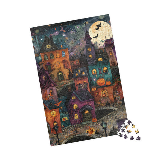 Spookington Village Puzzle Collection, Whimsical & Spooky Halloween Town Jigsaw for Family Fun, Spooky Atmosphere, Halloween Puzzle Gift