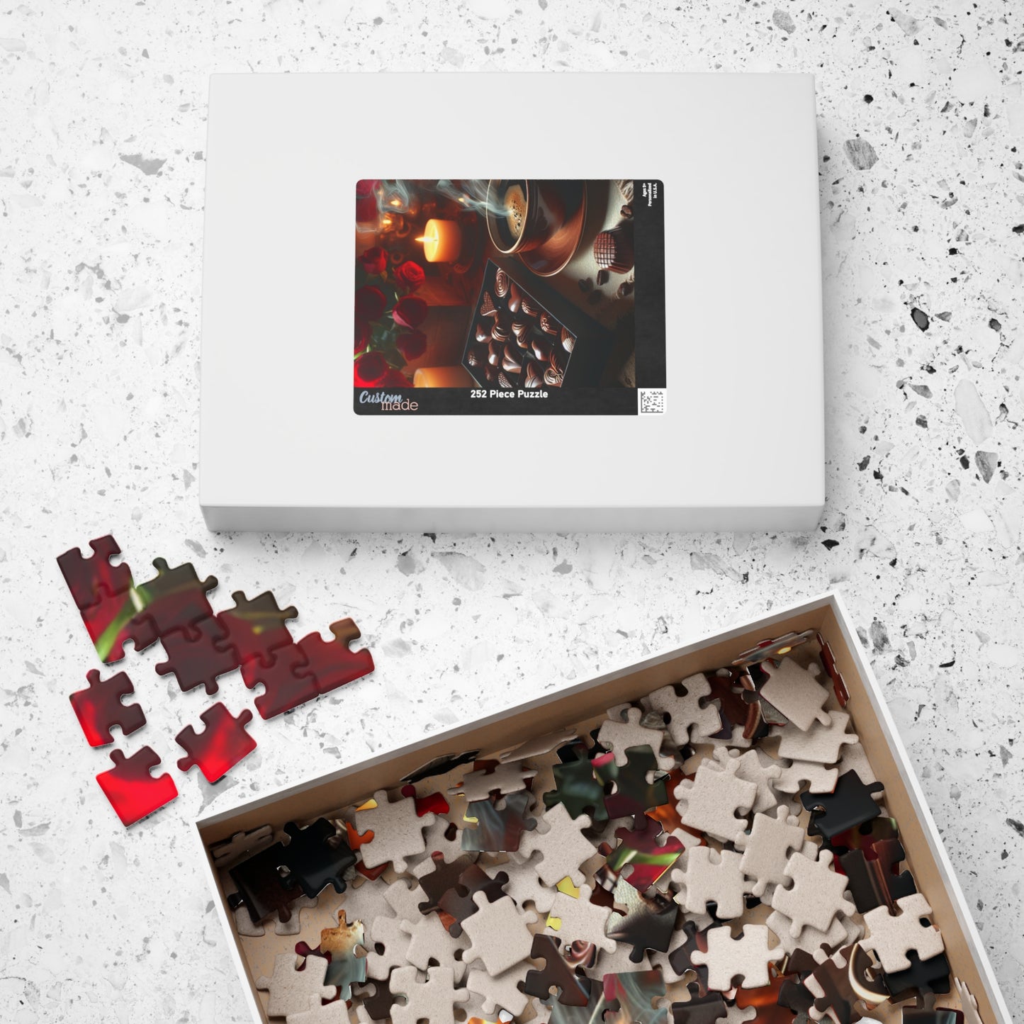 Valentine’s Indulgence Jigsaw Puzzle – Cozy Chocolate, Coffee & Candlelight Scene, Perfect Romantic Gift