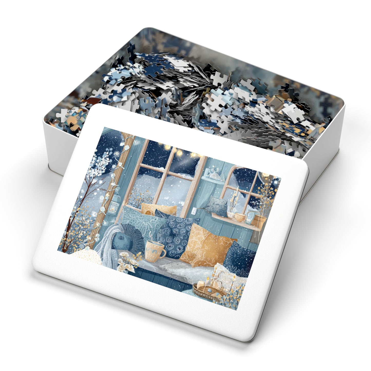 Snowy Hygge Evening by the Window | Cozy Winter Jigsaw Puzzle | Warm Lights, Candles & Cocoa | Relaxing Night-In Puzzle