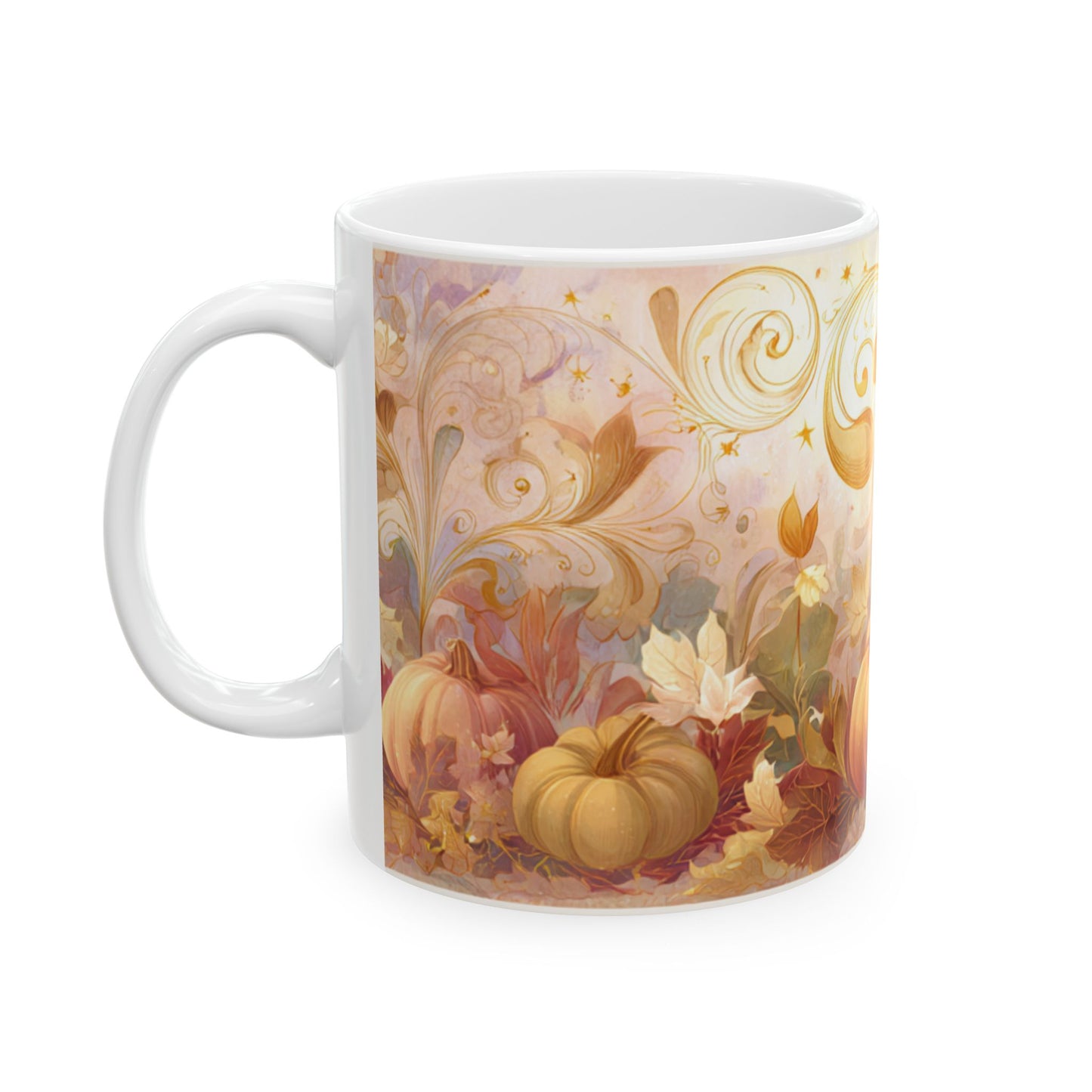 Whimsical Thanksgiving Mug, Pumpkin & Turkey Design, Autumn Coffee Cup, Festive Fall Decor, Harvest Gift, 11 oz and 15 oz Mugs