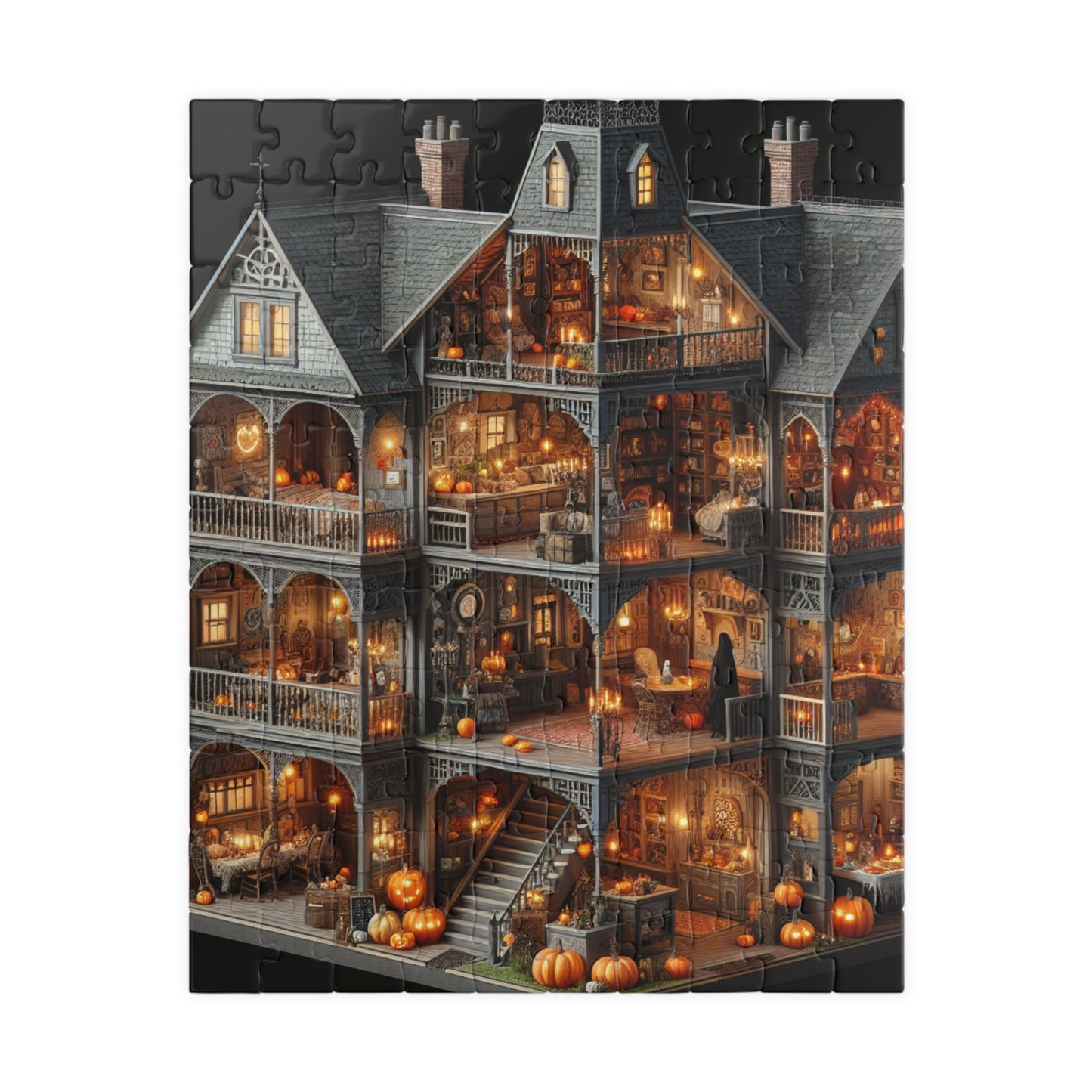 Creepy Halloween House Puzzle, Haunted Rooms Jigsaw, Spooky Holiday Activity (110, 252, 520 Pieces)
