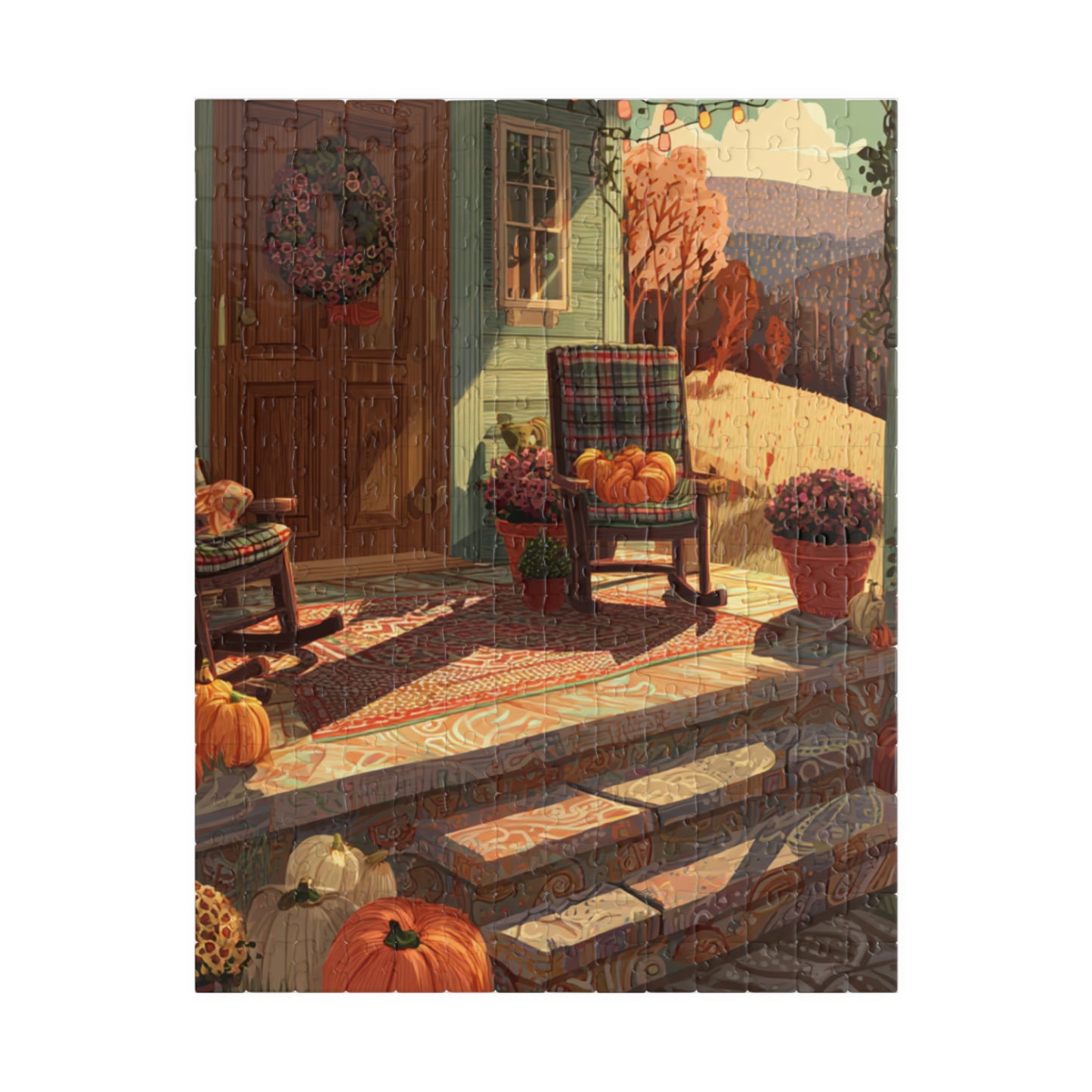 Autumn Porch Scene Jigsaw Puzzle — Cozy Fall Pumpkin Puzzle (110–1014 Pieces)