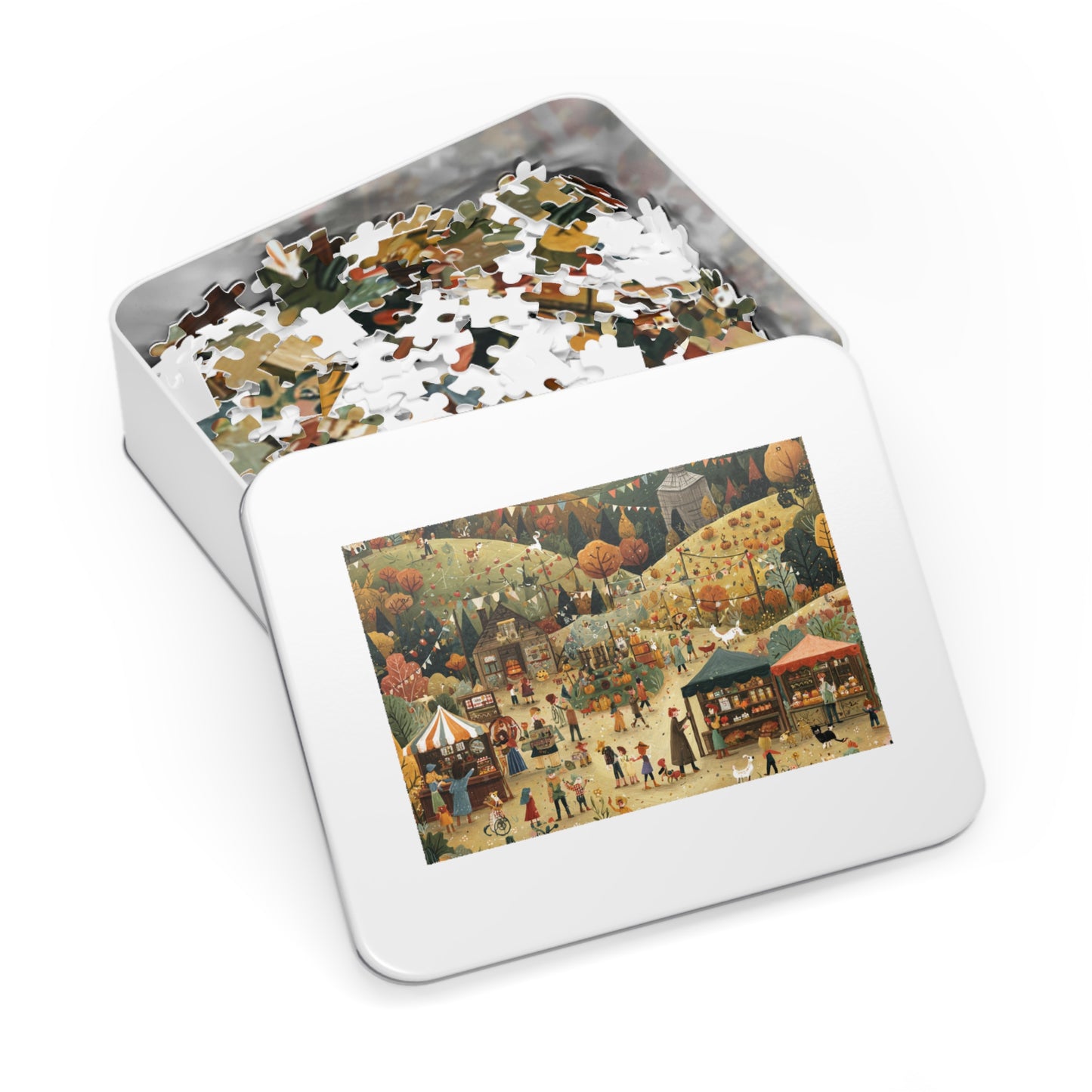 Autumn Harvest Festival Jigsaw Puzzle with Tin – 500-Piece Fall Market Scene
