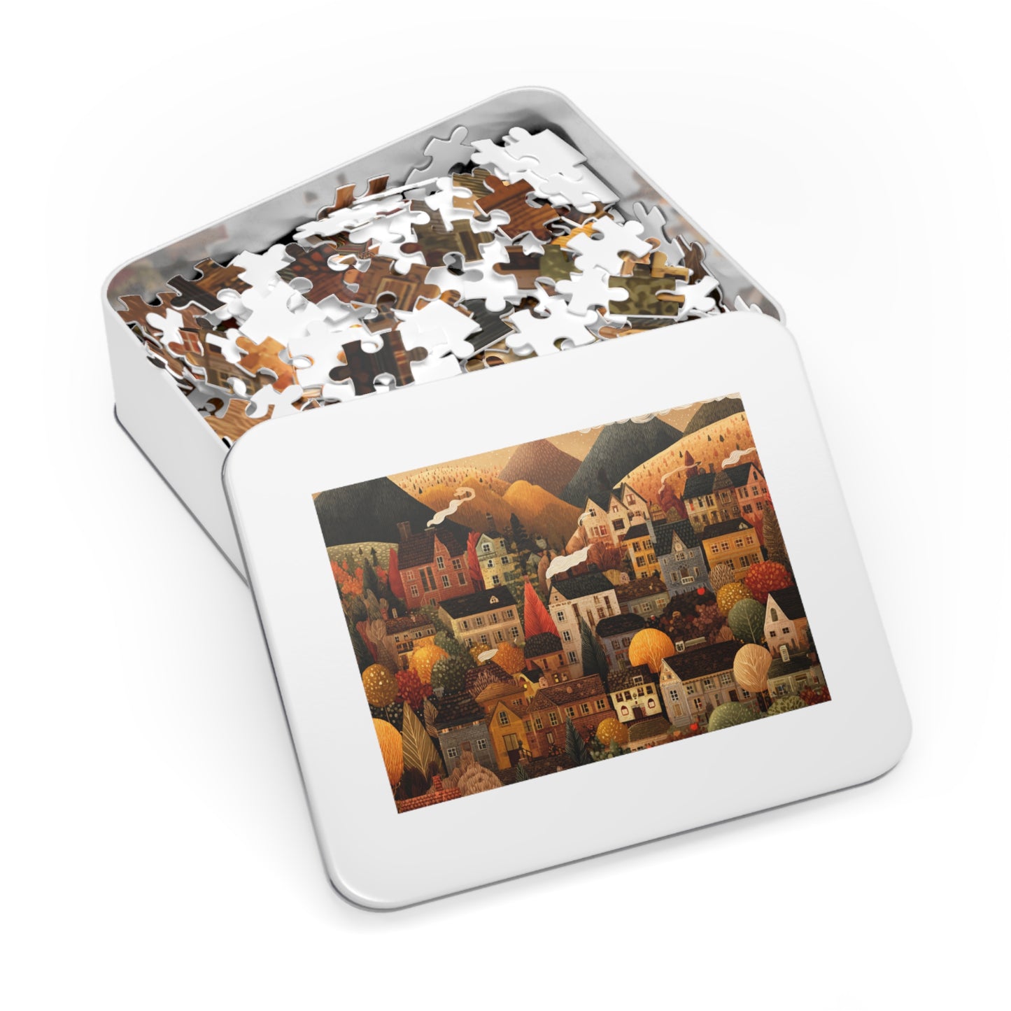 Amber Peak Village Puzzle | Tranquil Autumn Mountain Scene | Cozy Fall Jigsaw Gift | Jazz N’ Coffee Puzzles