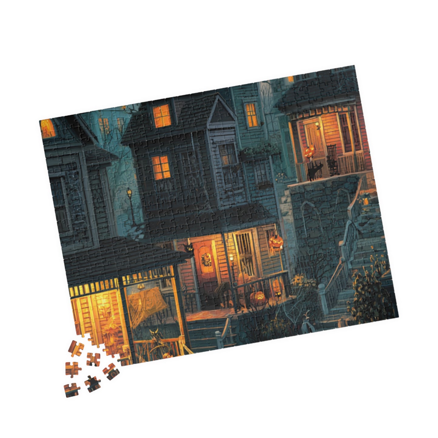 Creepy Town on Halloween Night Puzzle, Spooky Haunted Jigsaw for Family Game Night & Seasonal Fun, 110-1014 Piece Jigsaw Puzzle