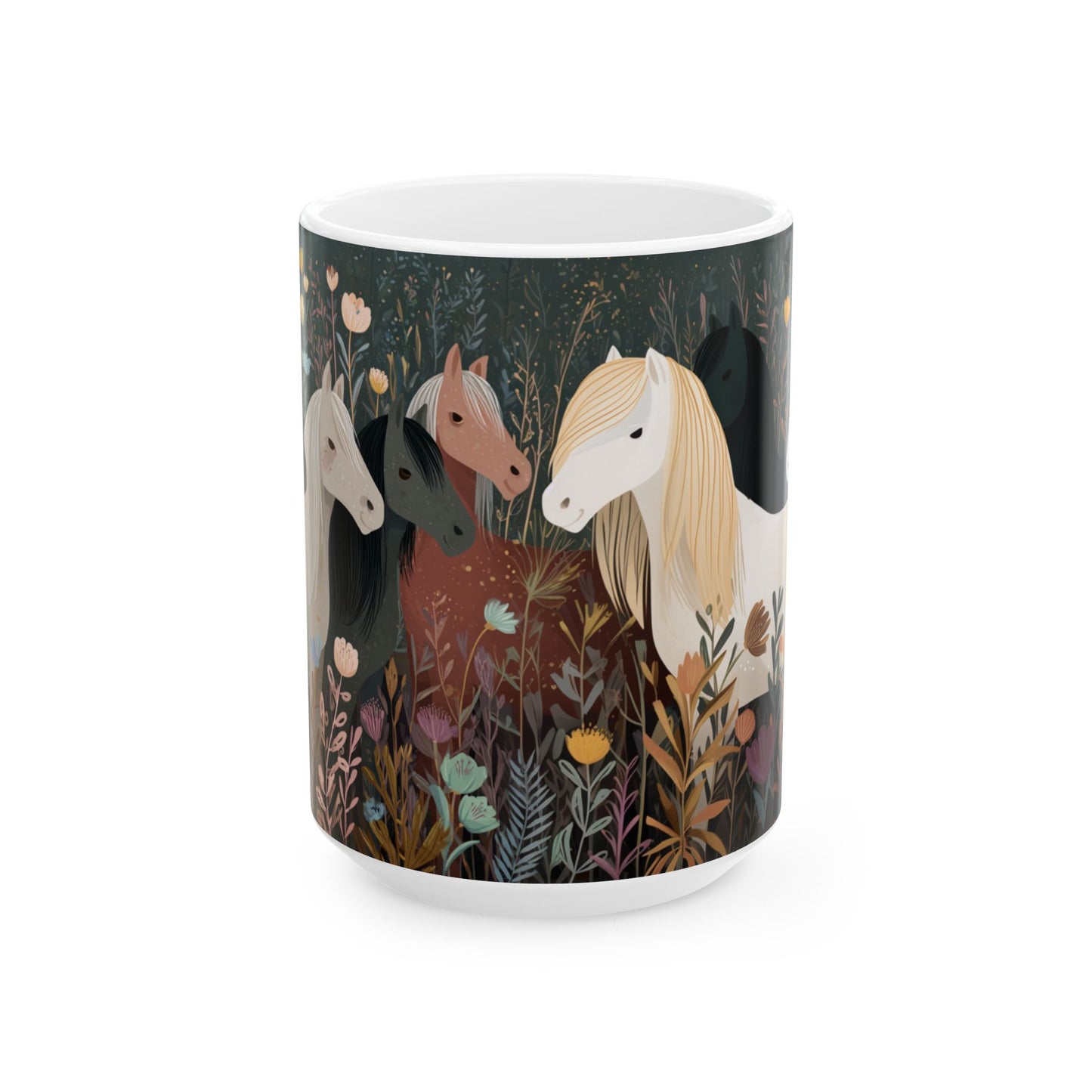 Whimsical Horse Mug, Grazing Horses in a Wildflower Field, Country Farm Coffee Cup, Equestrian Gift, Nature Lover Mug, 11oz and  15oz