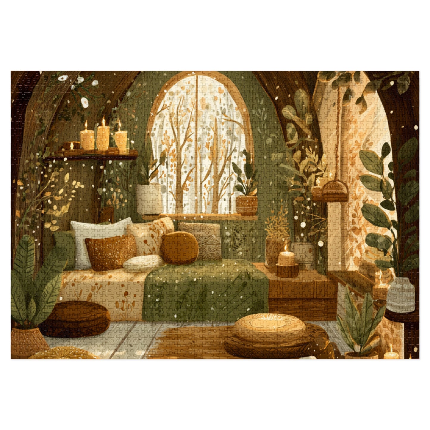Cozy Green Nook Jigsaw Puzzle with Tin – Calming Botanical Room Scene