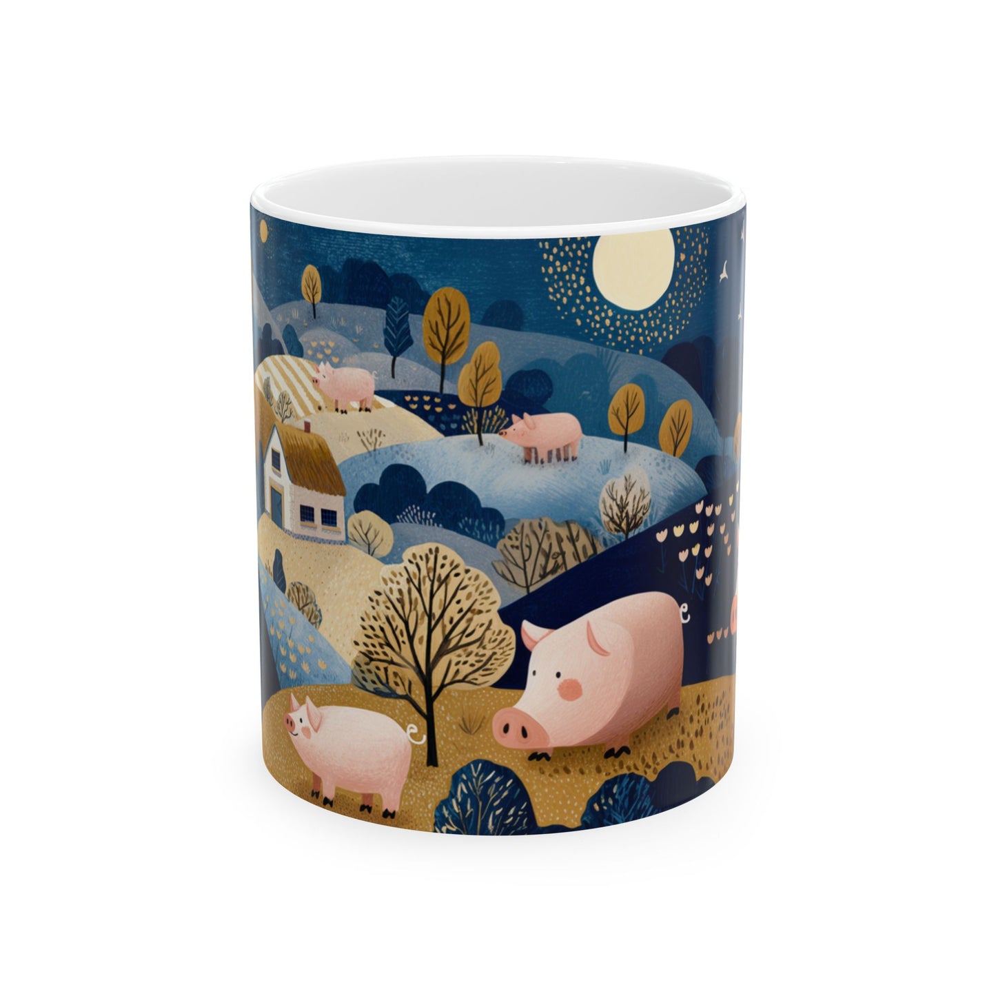 Whimsical Pig Design Ceramic Mug - 11oz & 15oz Options, Cute Farmhouse Decor, Perfect Gift for Animal Lovers, Cozy Coffee Breaks