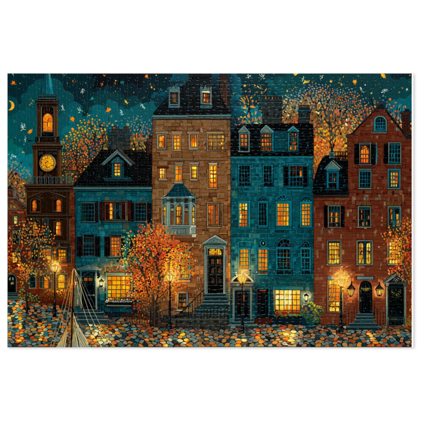 Whimsical Pennsylvania Fall Neighborhood Puzzle – A Cozy Autumn Escape Jigsaw Puzzle with Tin