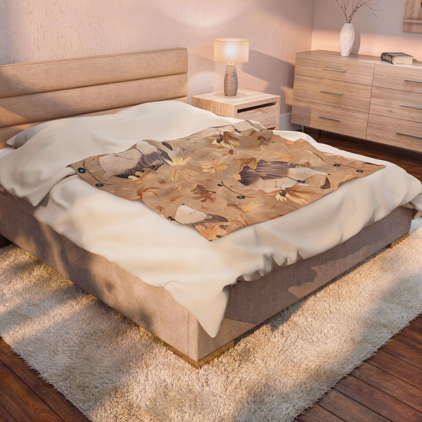 Hedgehog Skate Velveteen Plush Blanket – Cute Woodland Animal Throw for Kids & Cozy Autumn Decor