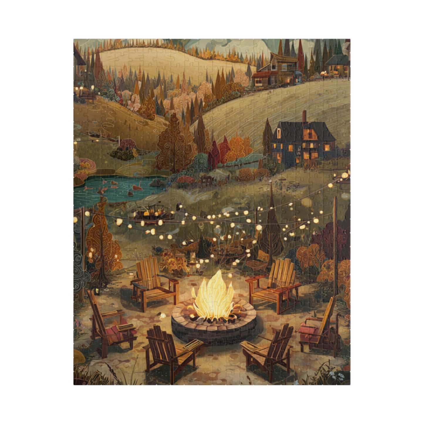 Countryside Fire Pit Puzzle | Cozy Autumn Campfire Scene | Family Game Night | Nature Gift | Jazz N’ Coffee Puzzles
