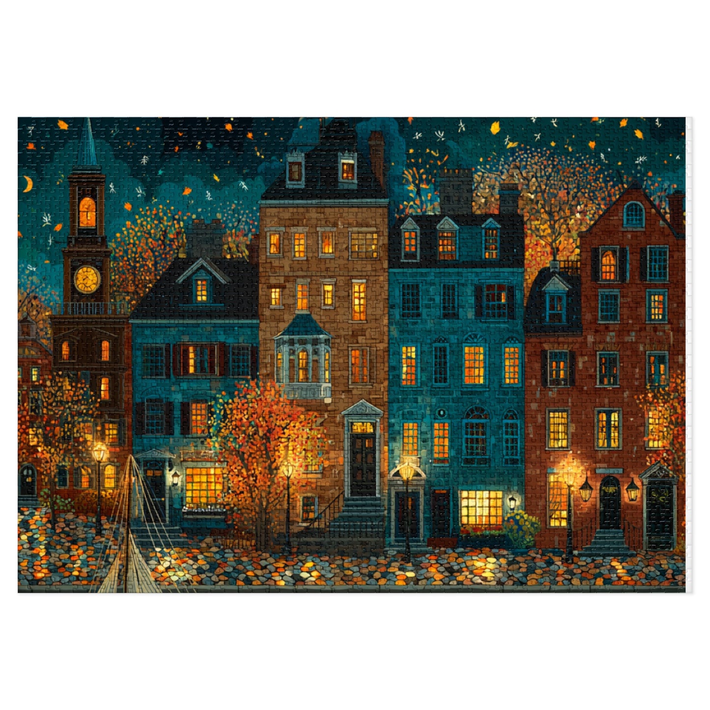 Whimsical Pennsylvania Fall Neighborhood Puzzle – A Cozy Autumn Escape Jigsaw Puzzle with Tin