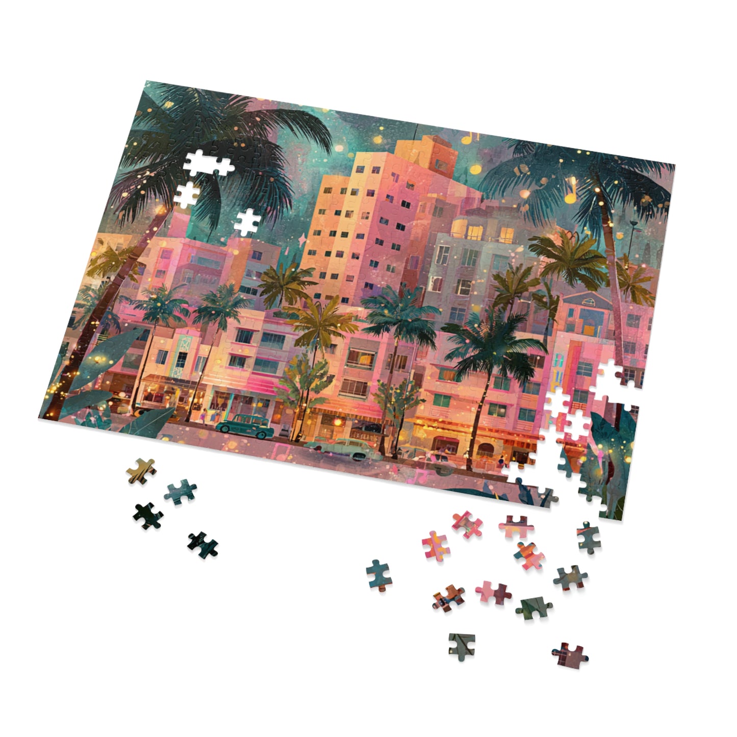 Whimsical Pastel Miami Puzzle – A Dreamy Tropical Escape-Jigsaw Puzzle with Tin