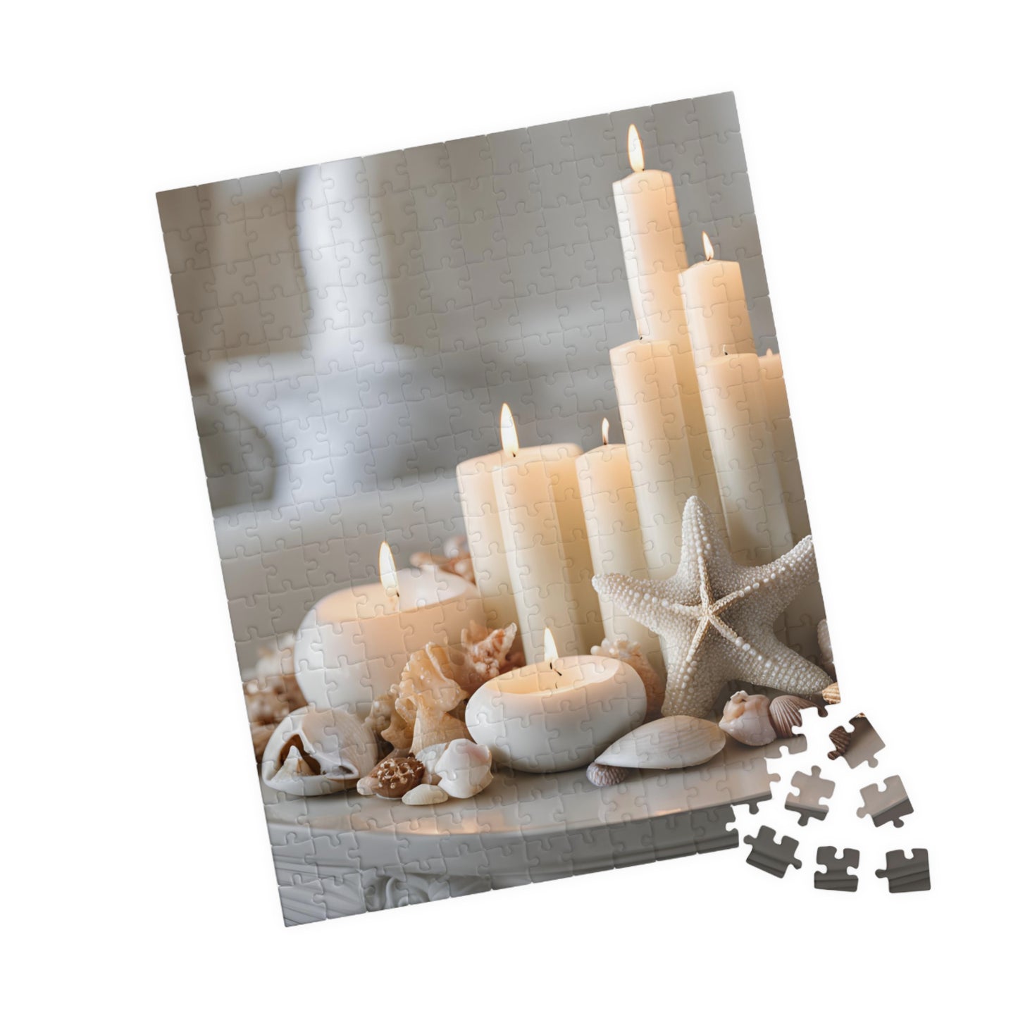 Coastal Elegance: Candles, Starfish & Seashells Puzzle, 110-1014 pieces, Relaxing Home Activity, Perfect Gift for Puzzle Lovers, Cozy Decor