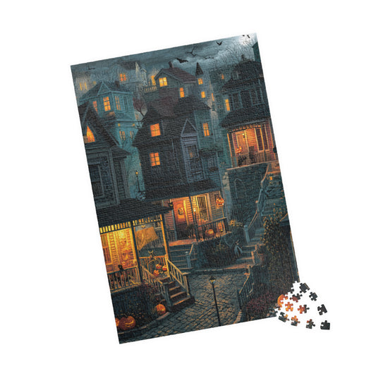 Creepy Town on Halloween Night Puzzle, Spooky Haunted Jigsaw for Family Game Night & Seasonal Fun, 110-1014 Piece Jigsaw Puzzle
