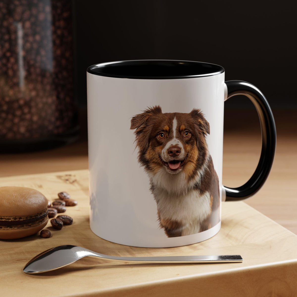 Red Merle Australian Shepherd Mug | Aussie Dog Coffee & Tea Cup | Color Accent Ceramic Gift for Dog Lovers, 11oz and 15oz Mugs