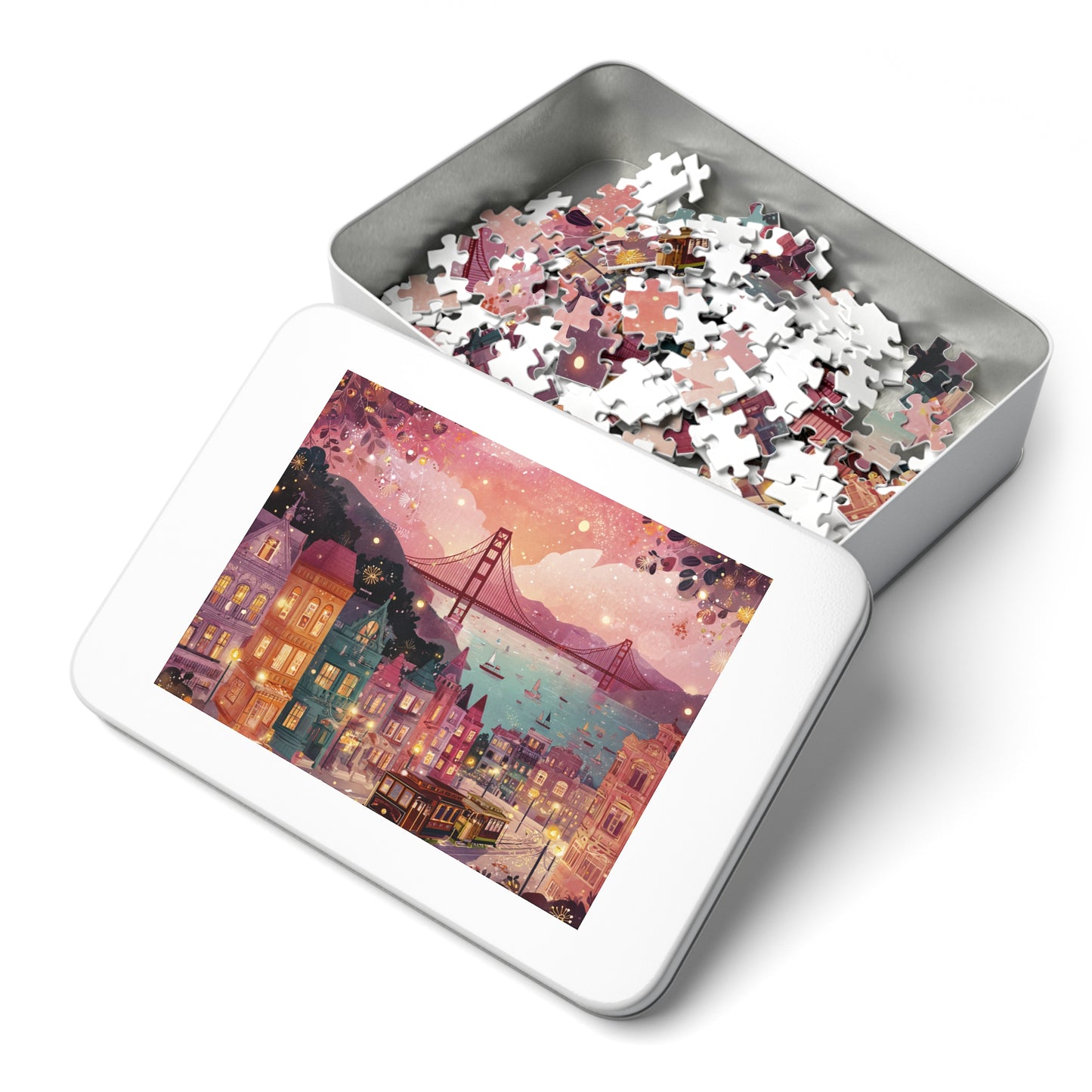 San Francisco by the Bay Puzzle – A Whimsical Cityscape-Jigsaw Puzzle with Tin