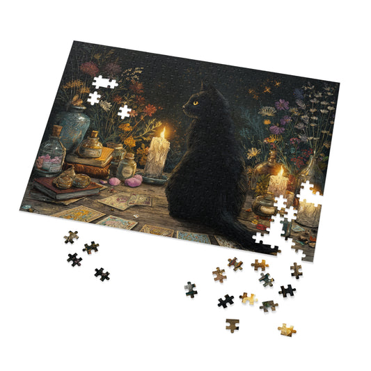 Mystical Black Cat Puzzle,  Enchanted Tarot, Candles & Herbs Jigsaw Puzzle in Gift Tin - Mystical Vibes, Halloween Gift. Gothic Gift