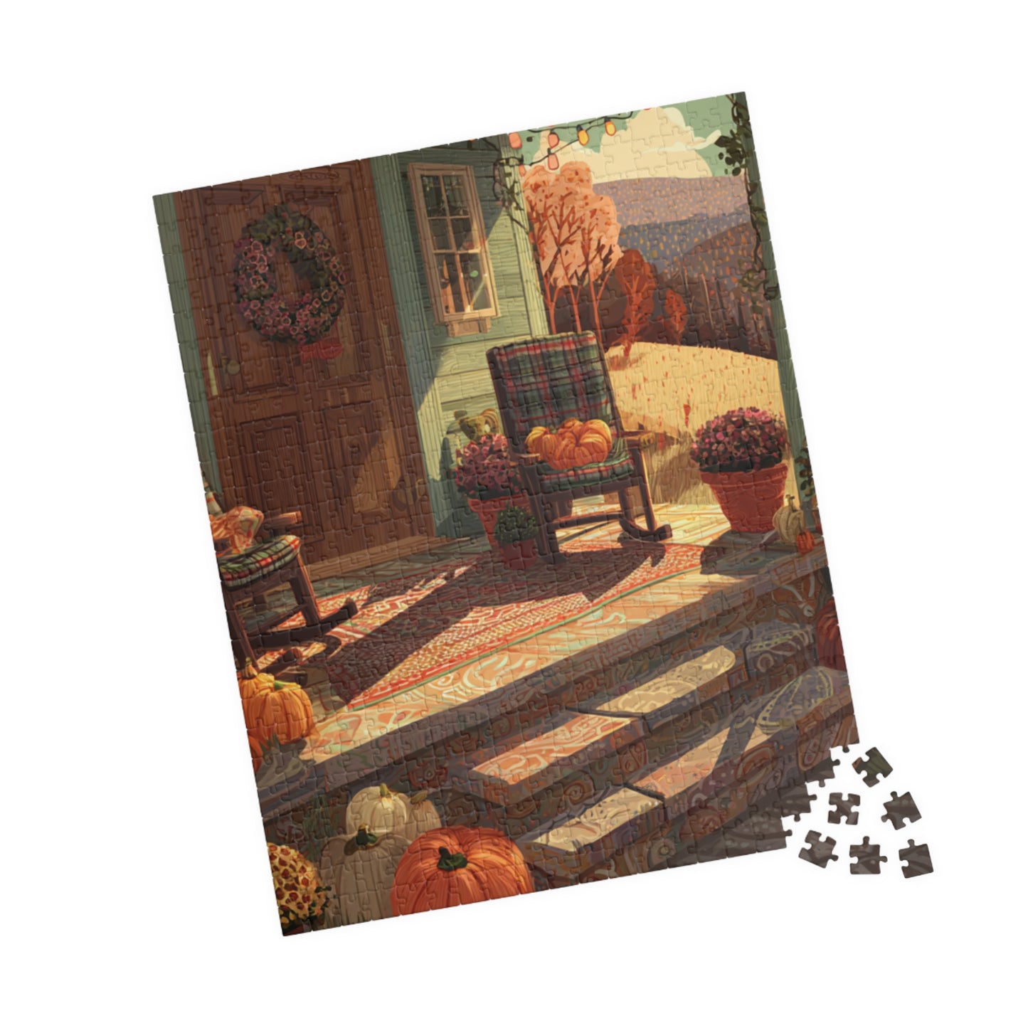 Autumn Porch Scene Jigsaw Puzzle — Cozy Fall Pumpkin Puzzle (110–1014 Pieces)
