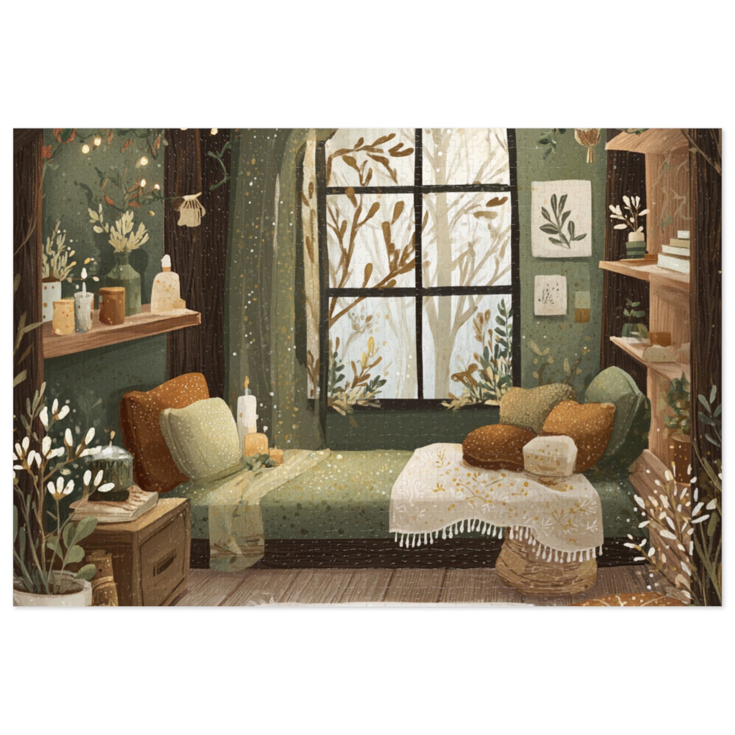 Cozy Green Living Room Reading Nook Jigsaw Puzzle (with Tin)