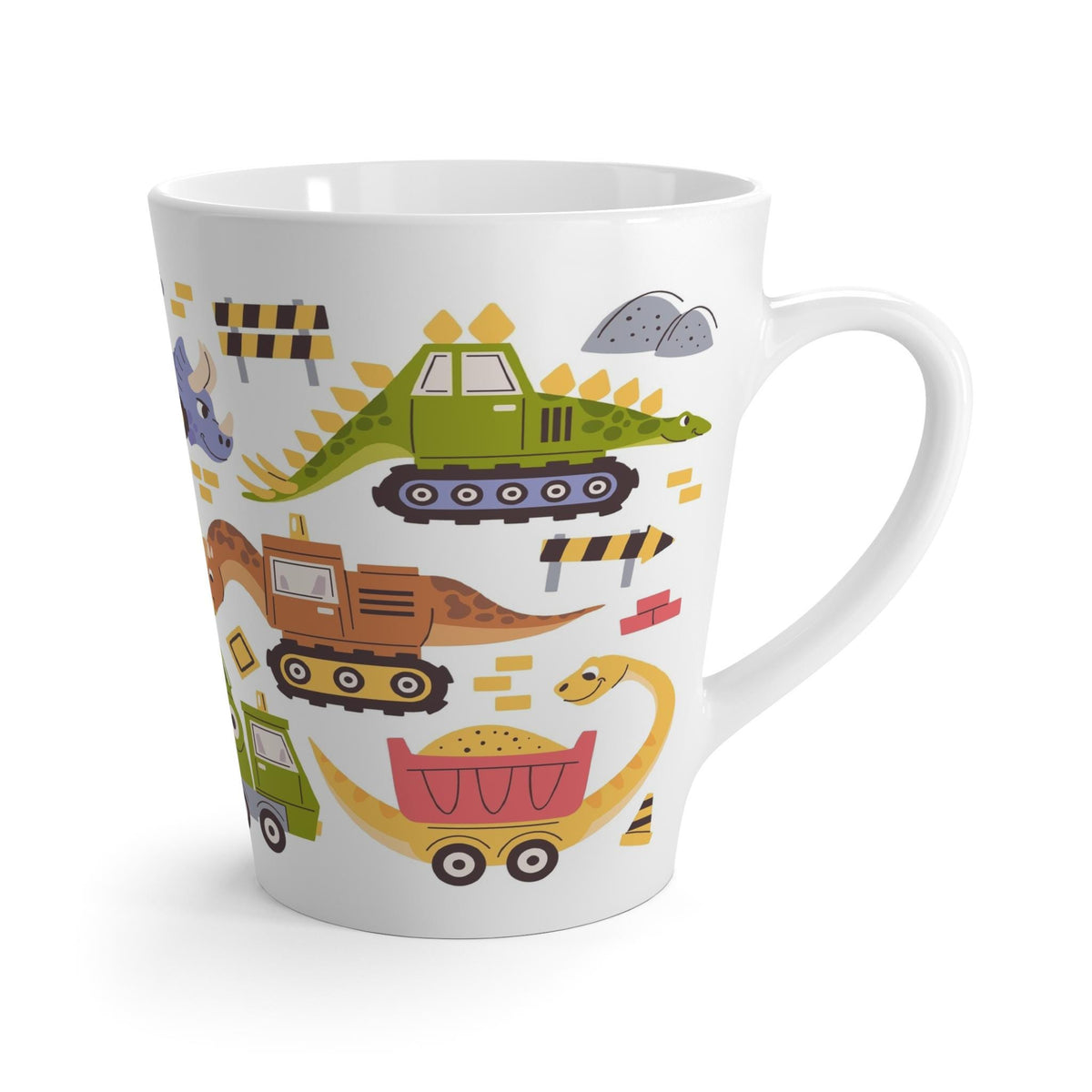 Dino Construction Latte Mug | Kids Dinosaur Drinkware, Nursery Decor, Birthday Gift, Fun & Cute Mug