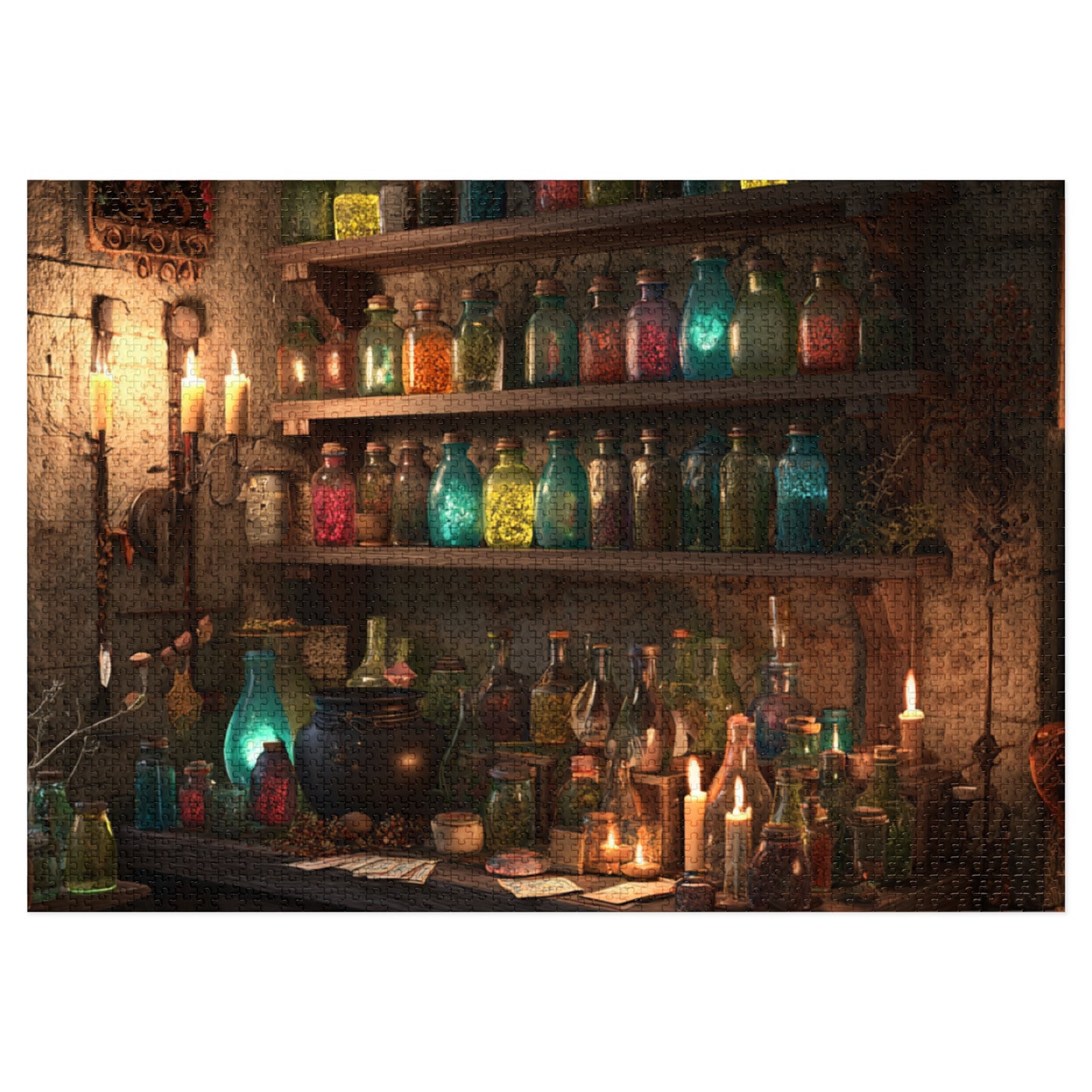 Witchs Potion Room Puzzle with Spellbinding Bottles, Magical Brews an Enchanted Jigsaw Puzzle with Decorative Tin