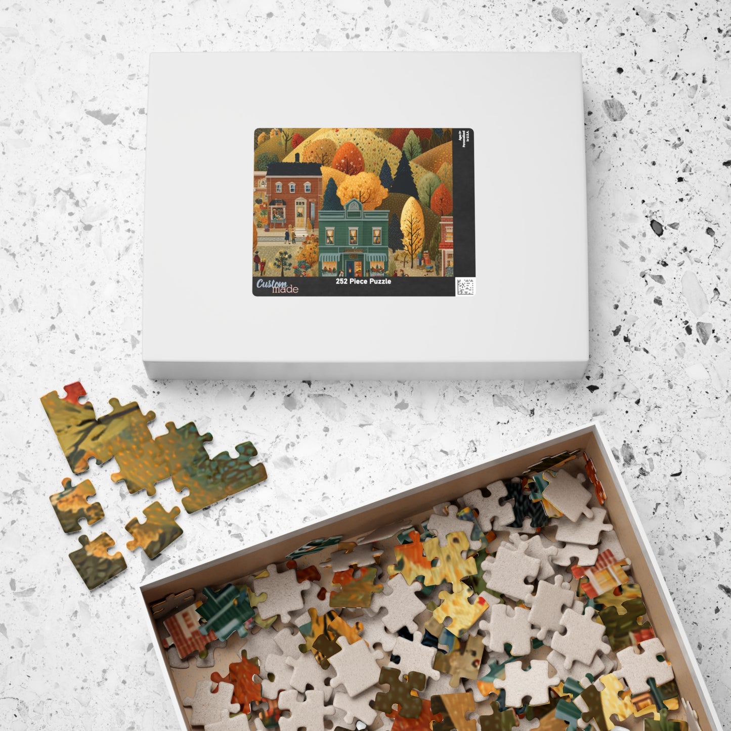 Whispering Pines Village Puzzle | Autumn Mountain Countryside Scene | Cozy Fall Jigsaw Gift | Jazz N’ Coffee Puzzles