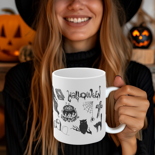 Halloween Ceramic Mug, Spooky Gift, Ghosts & Ghouls, 11oz 15oz, Fall Decor, Unique Halloween Mug